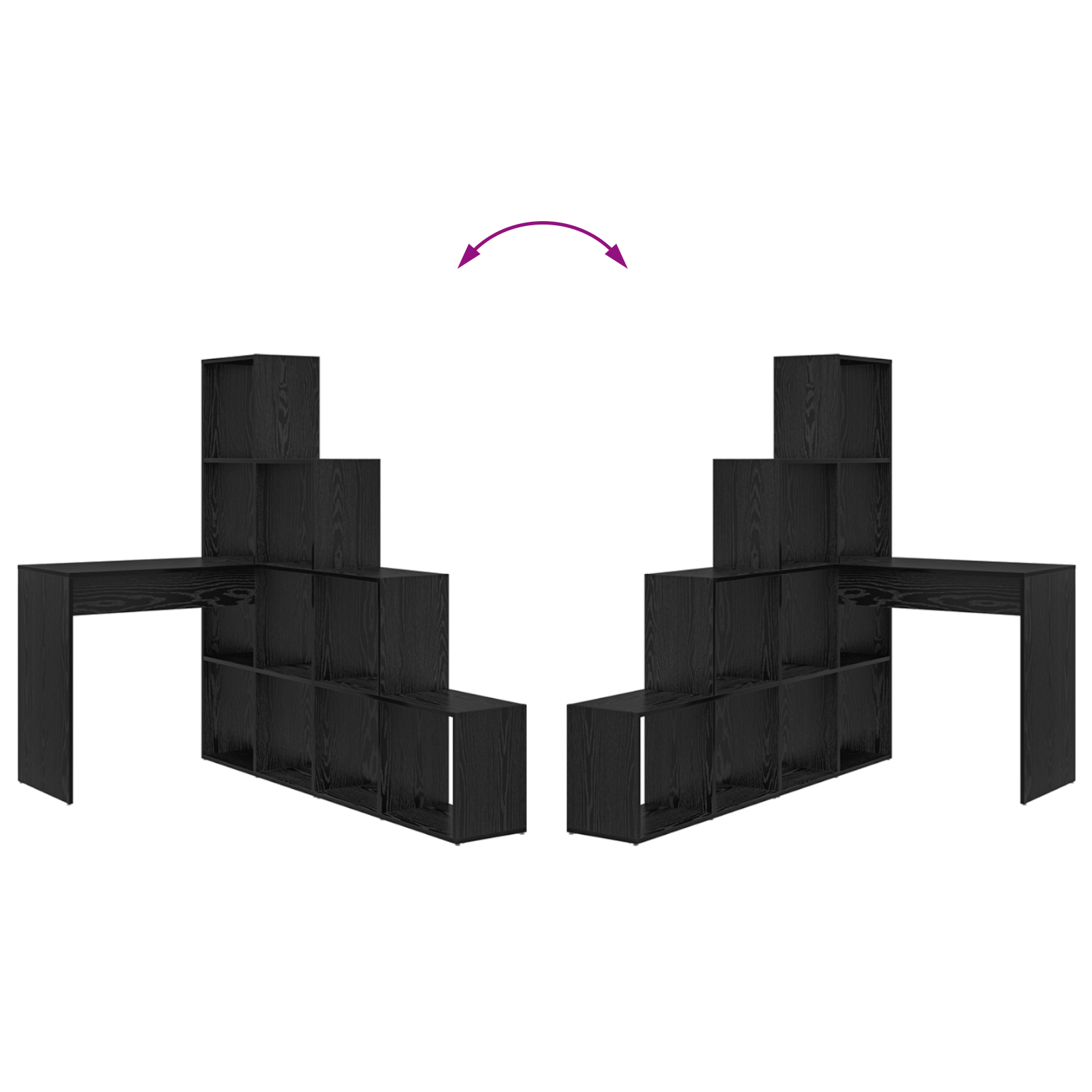 Sarokíróasztal polcokkal tárolóval musta tammi 101,5 x 149,5 x 149,5 cm