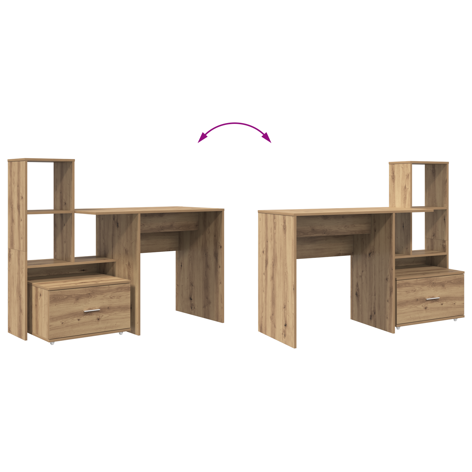 Asztal fiókkal polcokkal tárolóval kézműves tölgy 131.5 x 50 x 106.5 cm faanyag