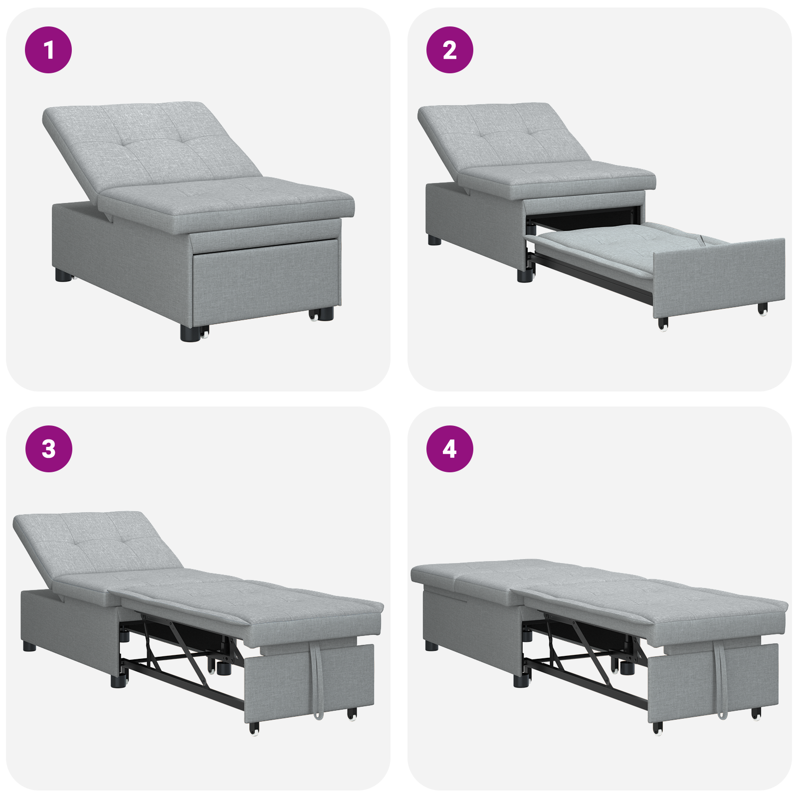 3 az 1-ben kanapéágy - kihúzható dizájn világosszürke szövetben