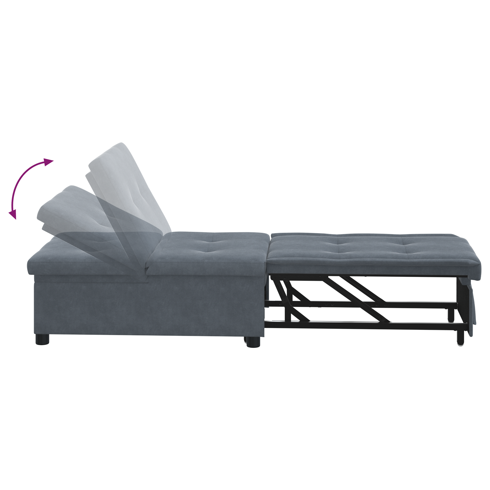 Sofa ágy 3 az 1-ben kihúzható dizájn sötétszürke bársony