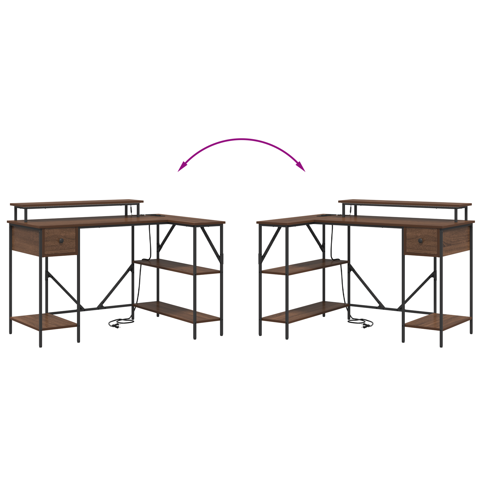 Asztal led -es lámpákkal fiókkal polcokkal tárolóval barna tölgy 120 x 79 x 86.5 cm faanyag