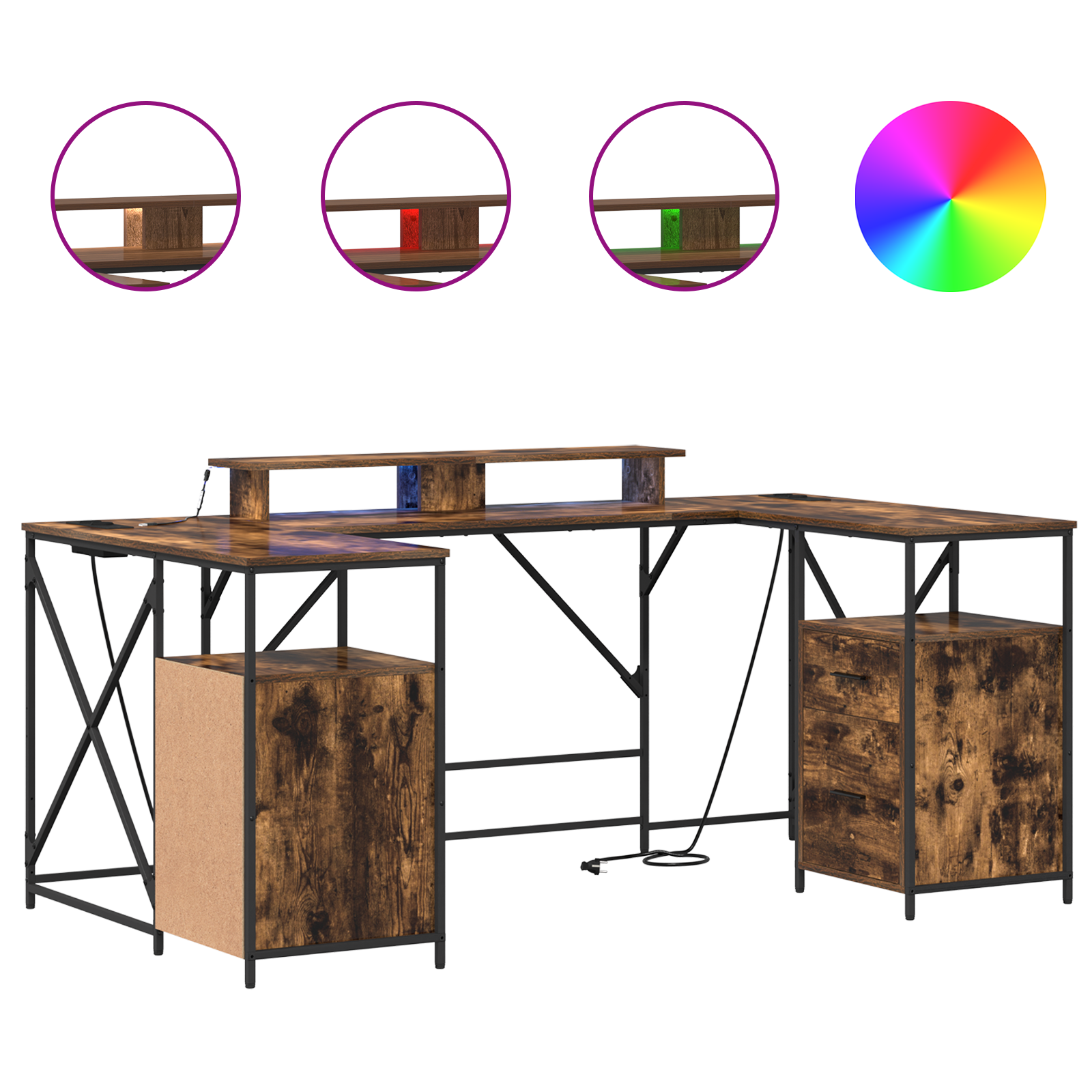 Asztal fiókkal tárolóval füstölt tölgy 182 x 101 x 87.5 cm faanyag
