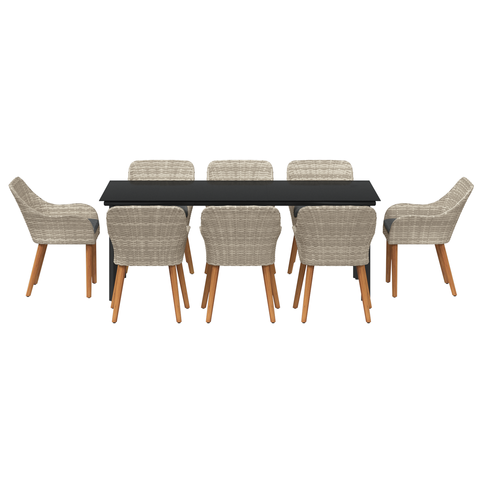 Étkezőgarnitúra 9 pcs világosszürke és fekete 200x100x74 cm