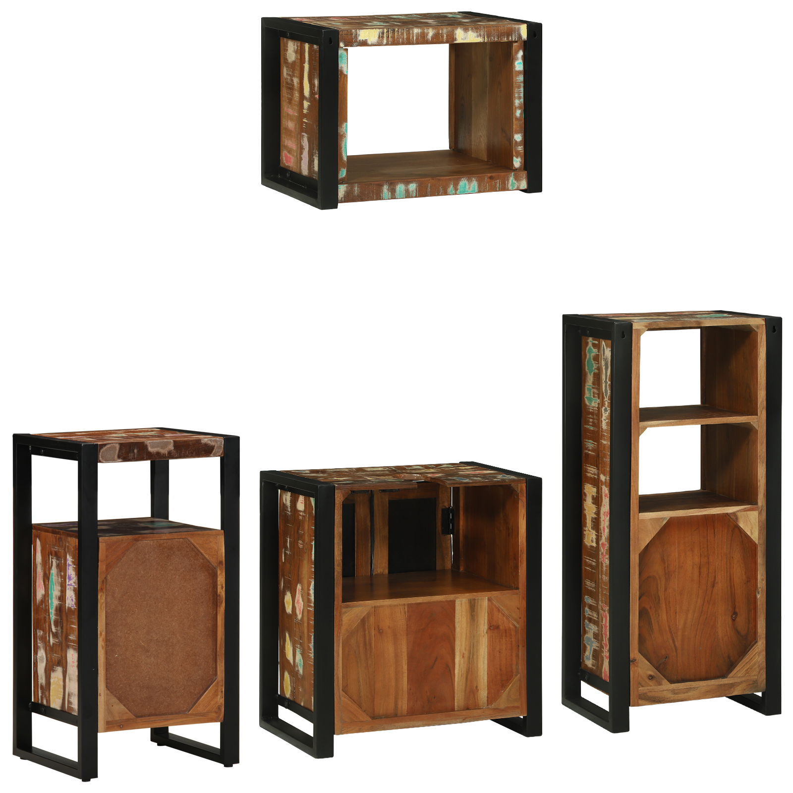 Fürdőszoba bútor szett 4 pcs szilárd újrahasznosított fa