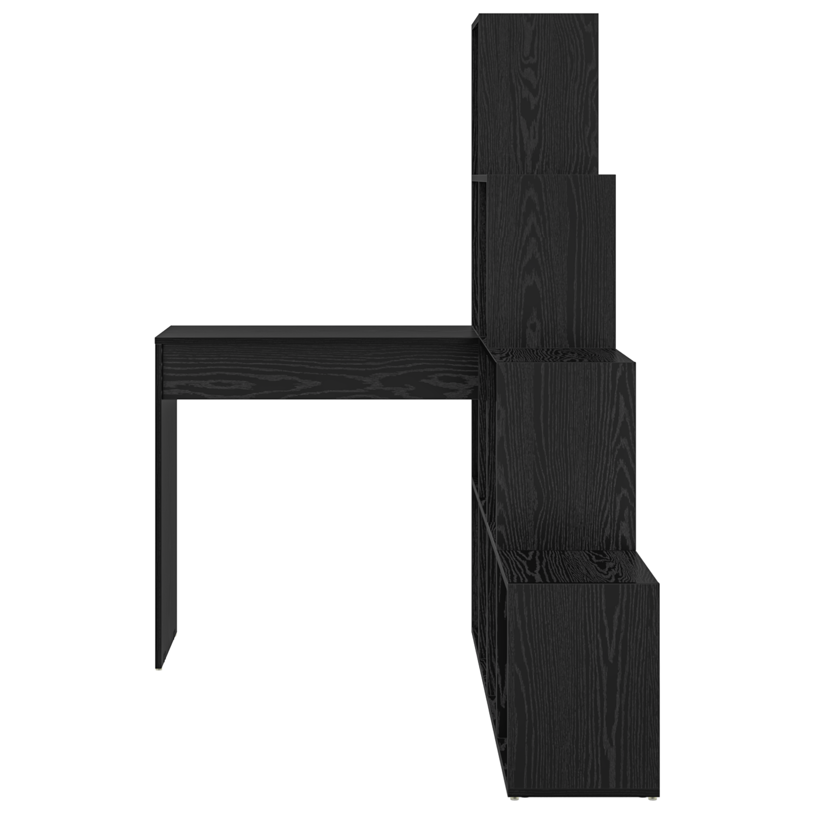 Sarokíróasztal polcokkal tárolóval musta tammi 101,5 x 149,5 x 149,5 cm