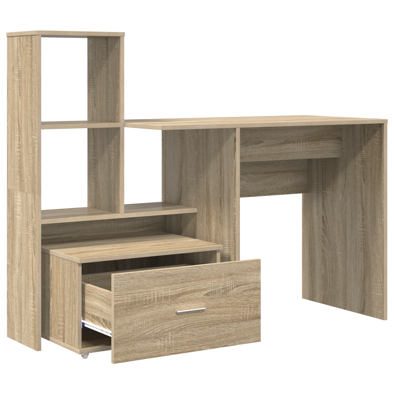 Asztal fiókkal polcokkal tárolóval sonoma tölgy 131.5 x 50 x 106.5 cm faanyag