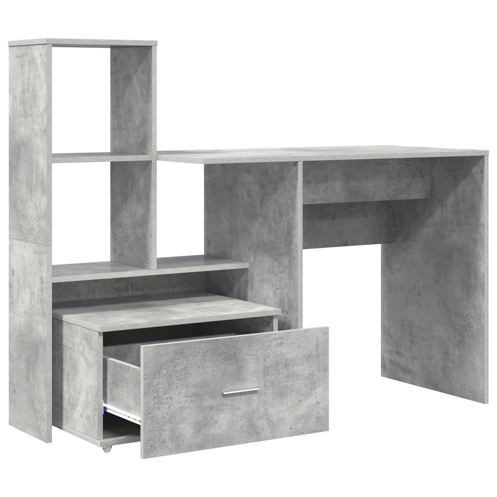 Asztal fiókkal polcokkal tárolóval beton szürke 131.5 x 50 x 106.5 cm faanyag