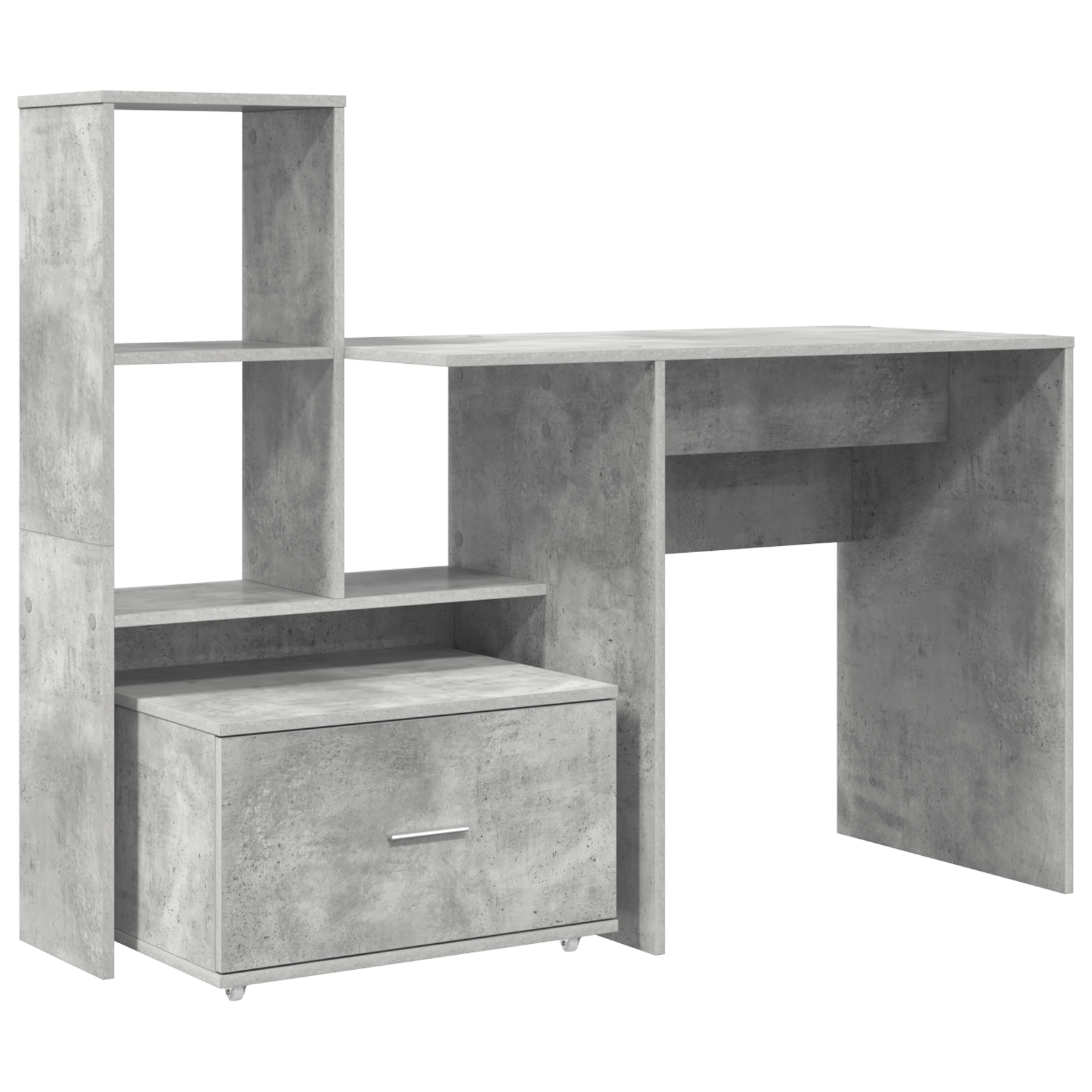 Asztal fiókkal polcokkal tárolóval beton szürke 131.5 x 50 x 106.5 cm faanyag