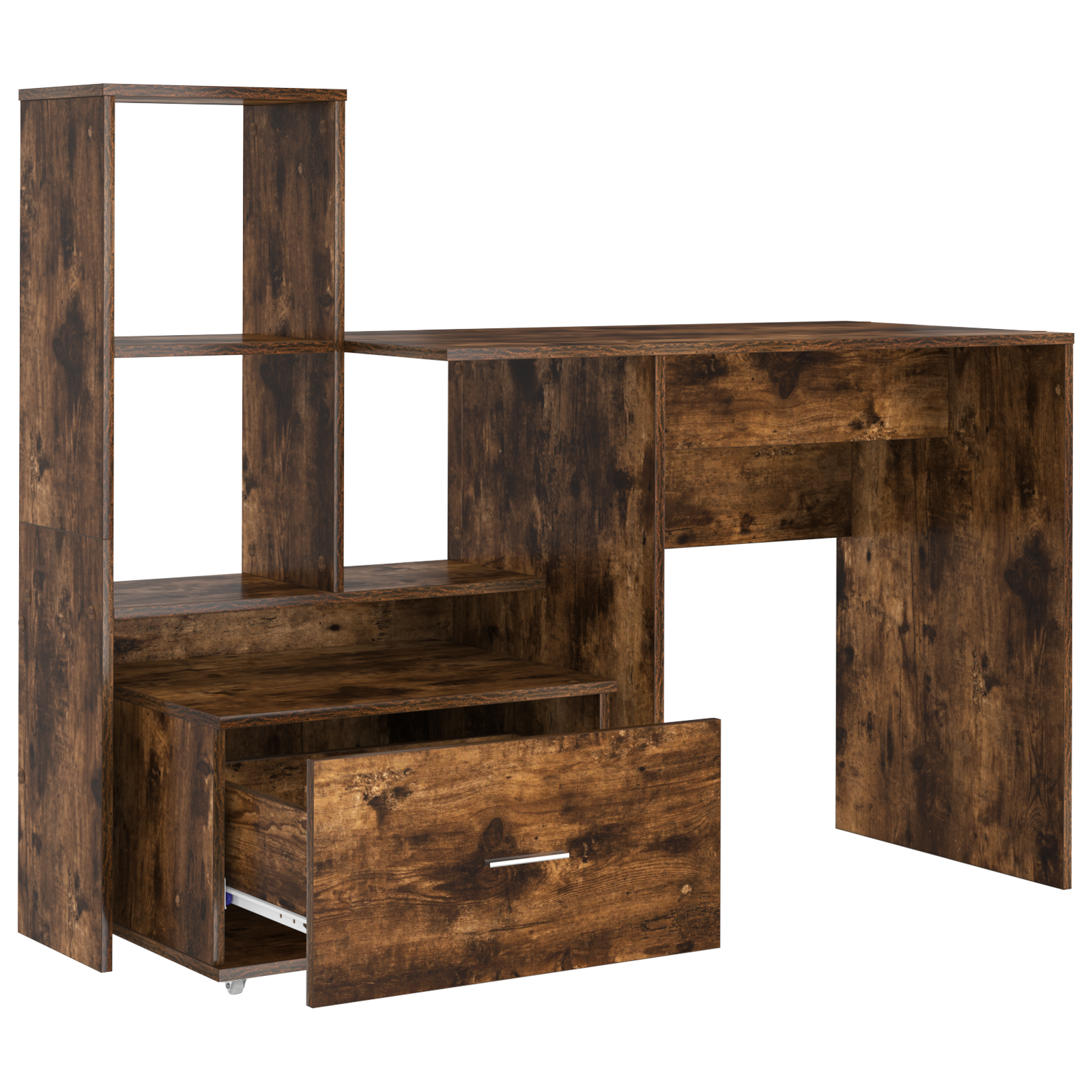 Asztal fiókkal polcokkal tárolóval füstölt tölgy 131.5 x 50 x 106.5 cm faanyag Asztal fiókkal polcokkal tárolóval füstölt tölgy 131.5 x 50 x 106.5 cm faanyag