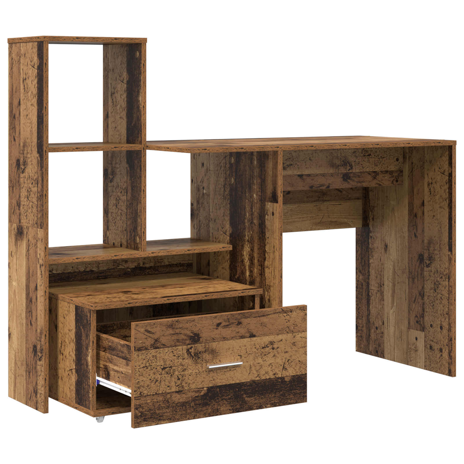 Asztal fiókkal polcokkal tárolóval régi fa 131.5 x 50 x 106.5 cm faanyag