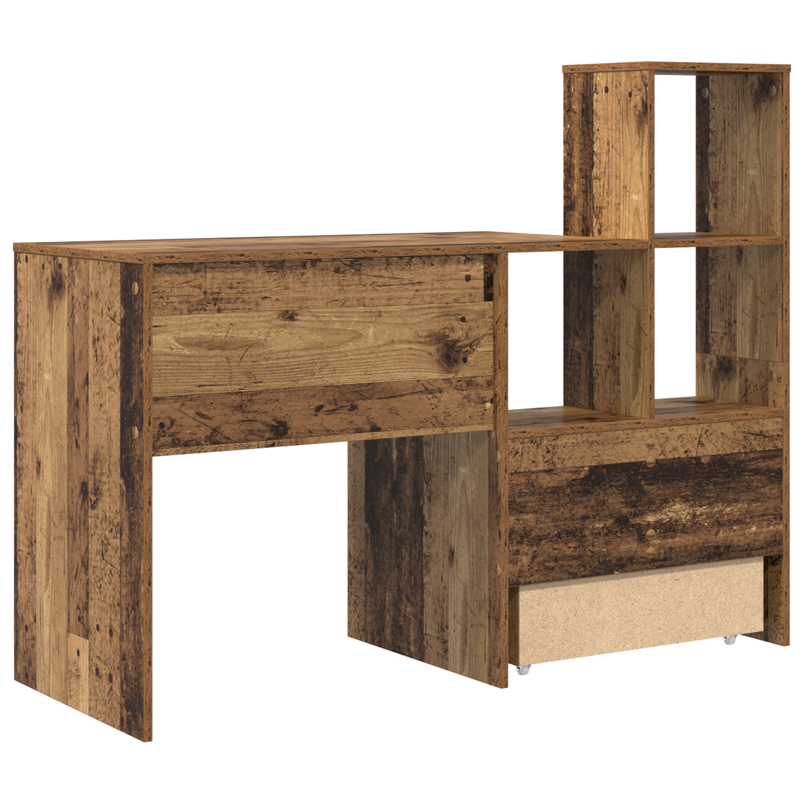 Asztal fiókkal polcokkal tárolóval régi fa 131.5 x 50 x 106.5 cm faanyag