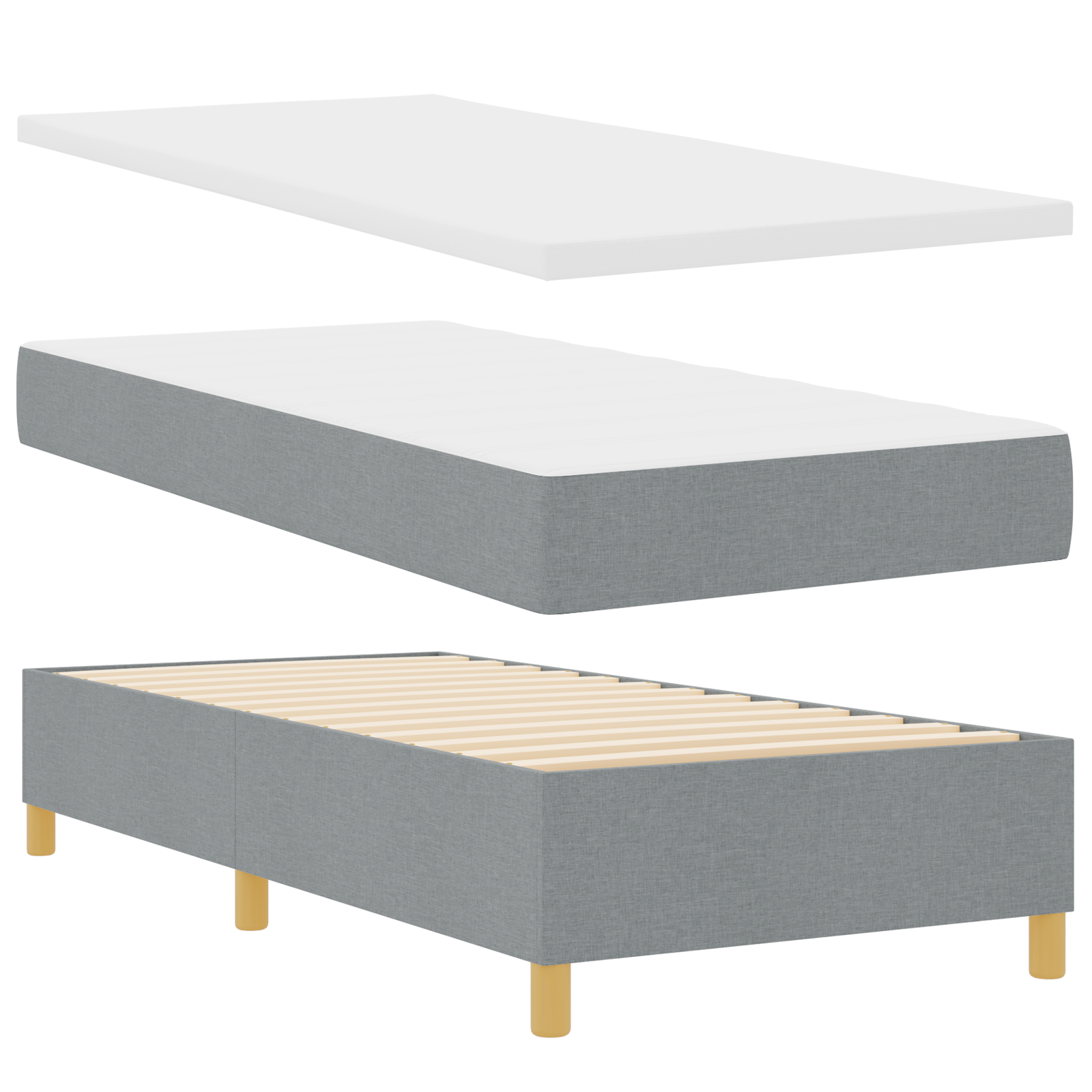 Boxspring ágy matrac nélkül világosszürke 90x200 cm szövet