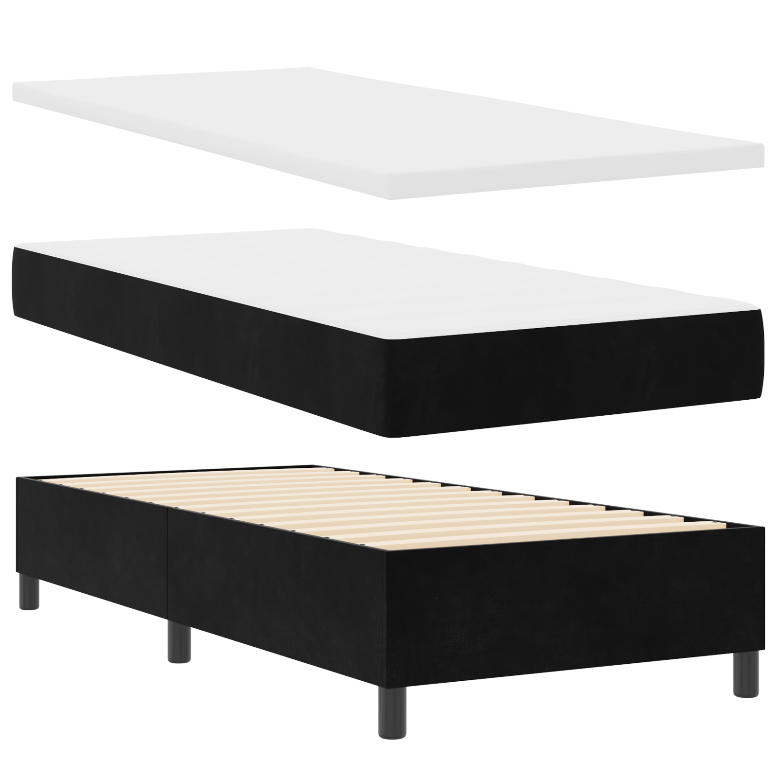 Ágybetét matrac és led fekete 80x200 cm bársonyos