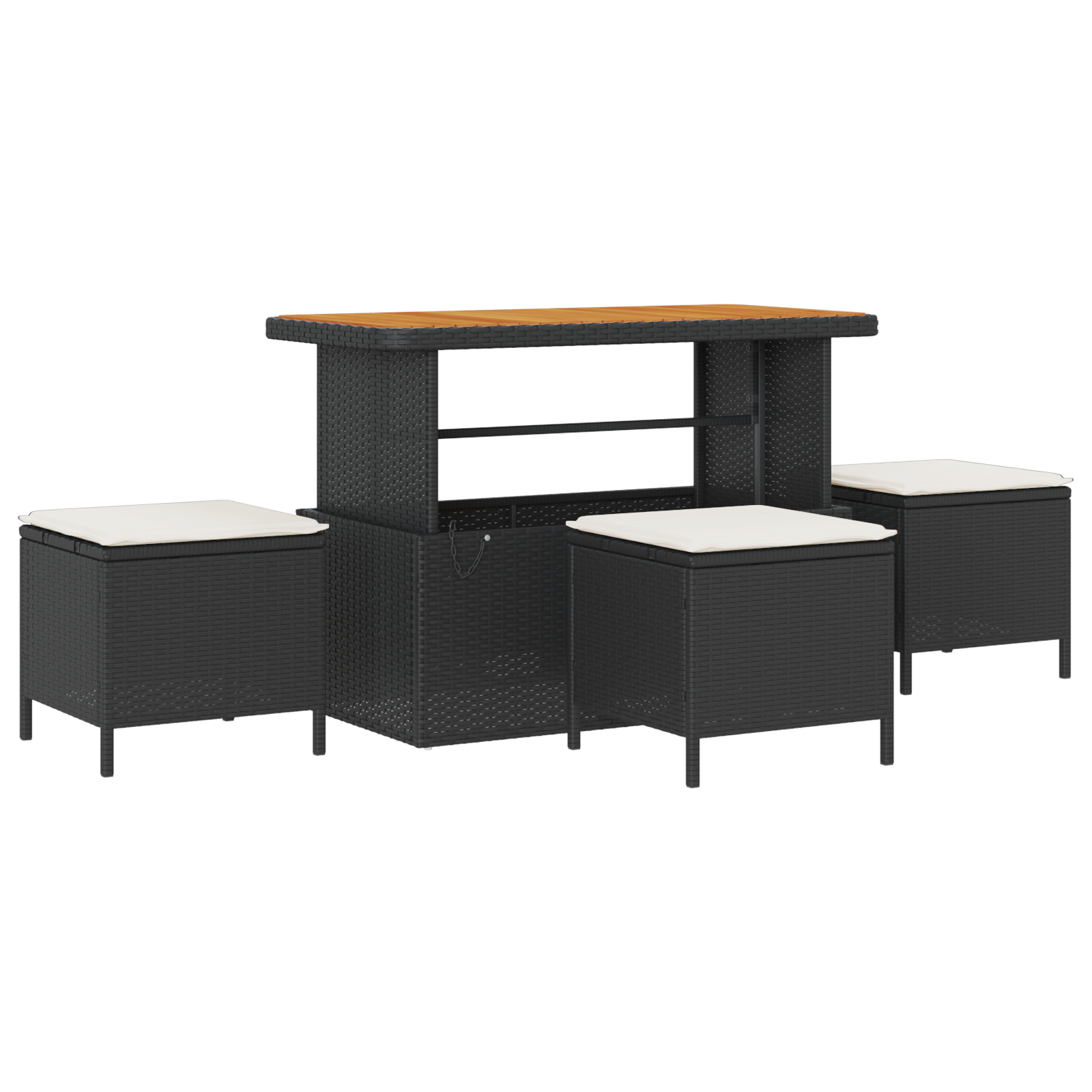 10 darabos kerti kanapé szett párnákkal fekete polirattan akáciával, 2 fős kerti kanapé párnákkal fekete polirattan, 4 darabos kerti étkező szett párnákkal fekete polirattan akáciával