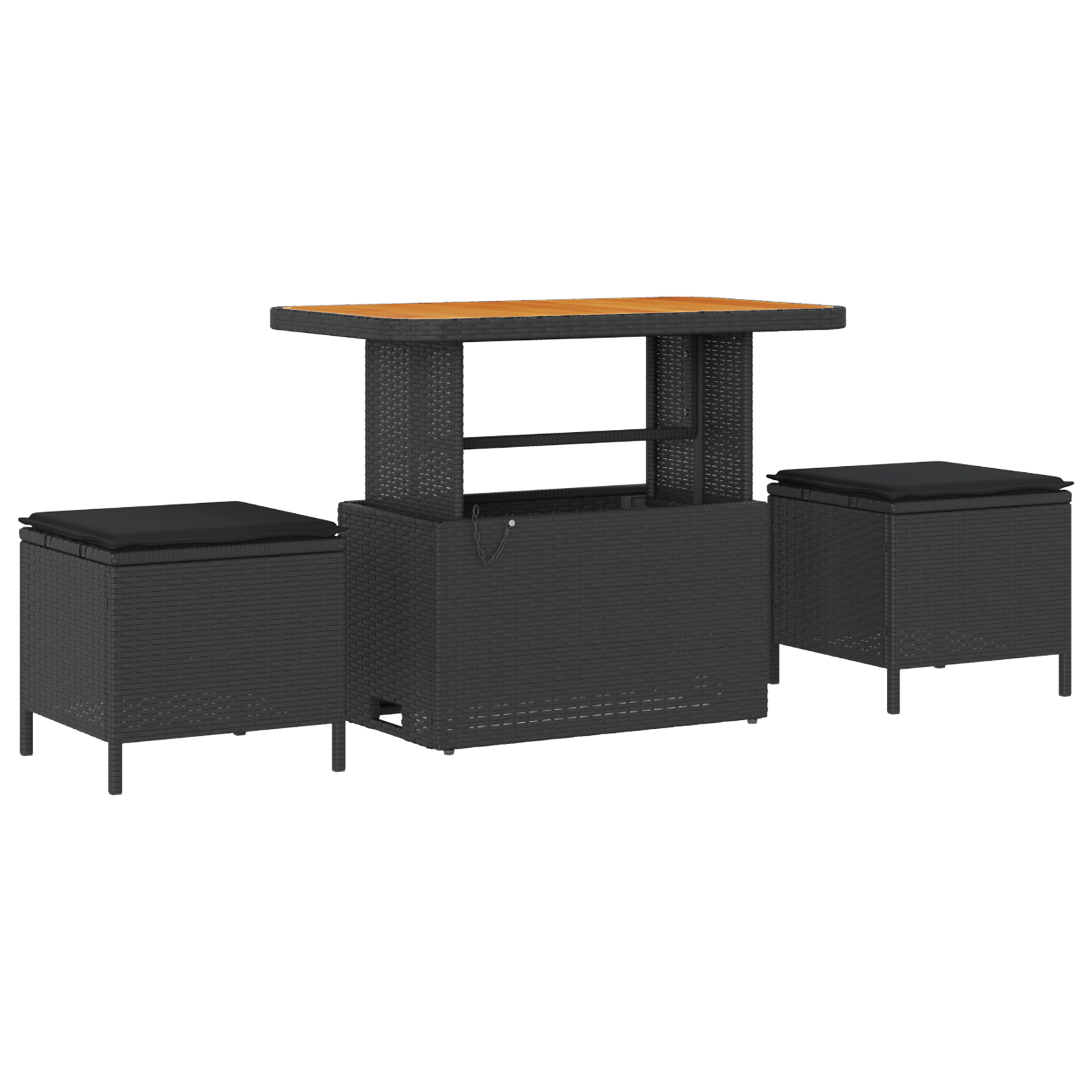 12 darabos kert kanapé szett párnákkal fekete polirattan akácia, 3 darabos kert étkező szett párnákkal fekete polirattan akácia, 2-üléses kert kanapé párnákkal fekete polirattan