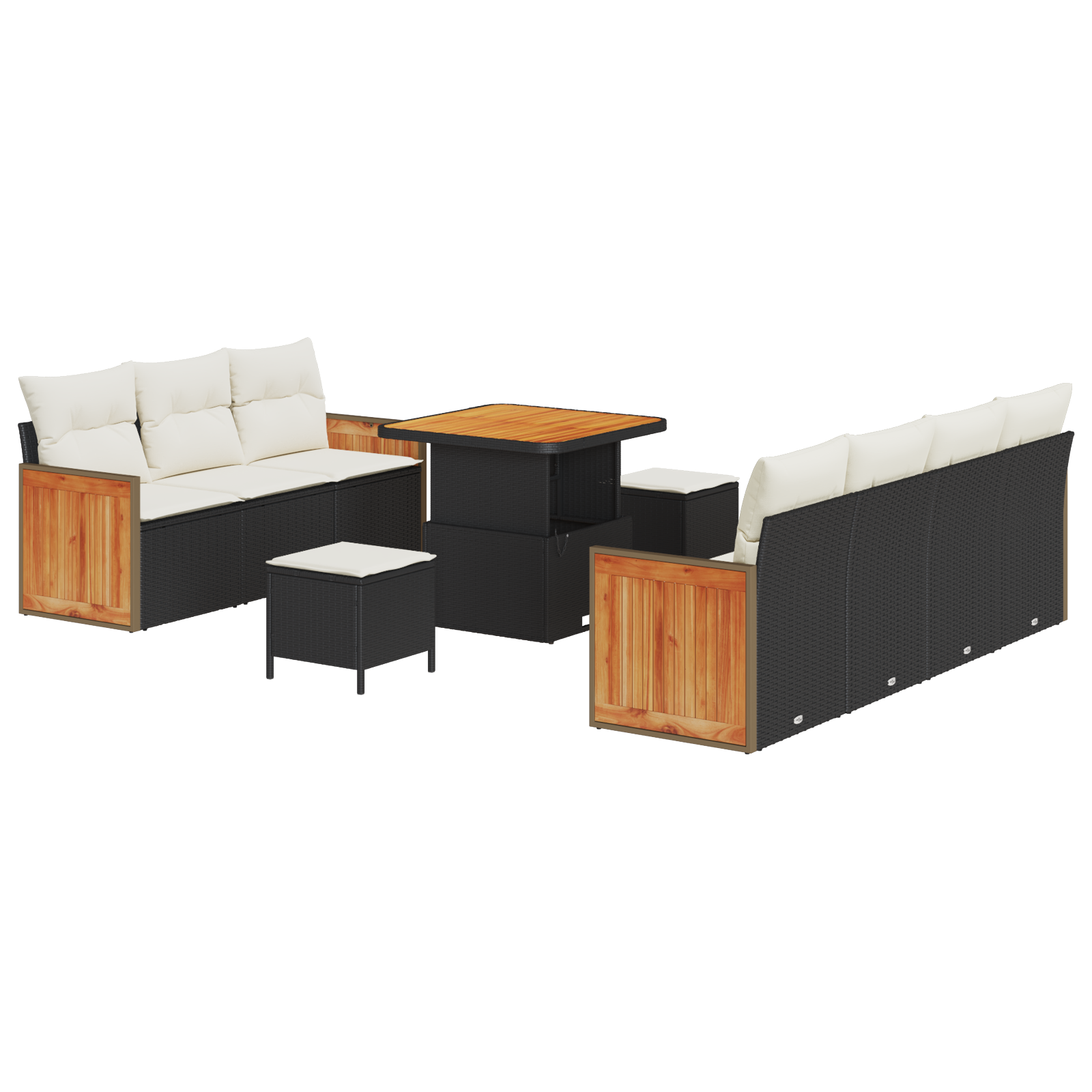 10 darabos kerti sofa szett párnákkal fekete poli rattan akáciából