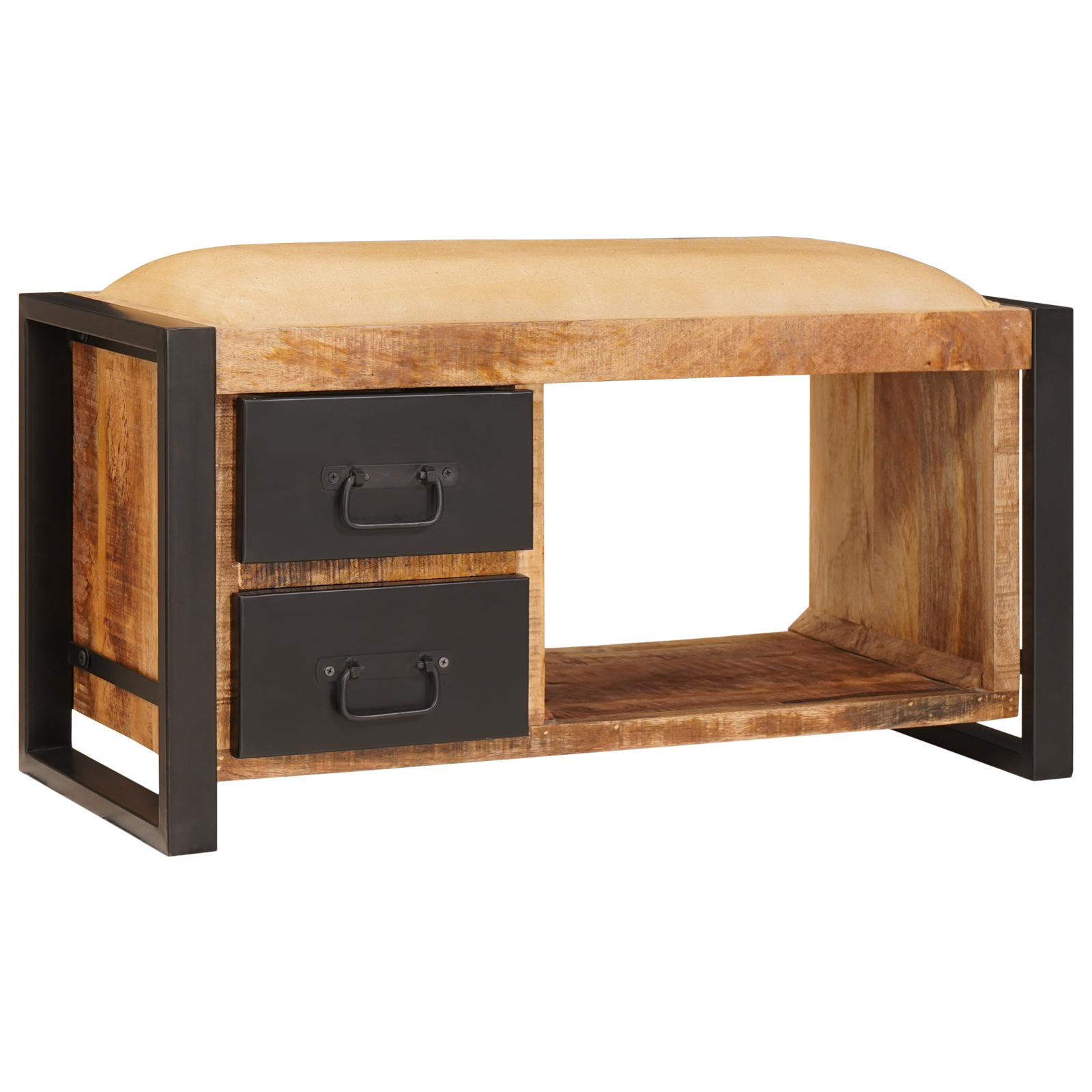 Tároló pad vászonnal 80x35x40 cm tömör durva mangófából