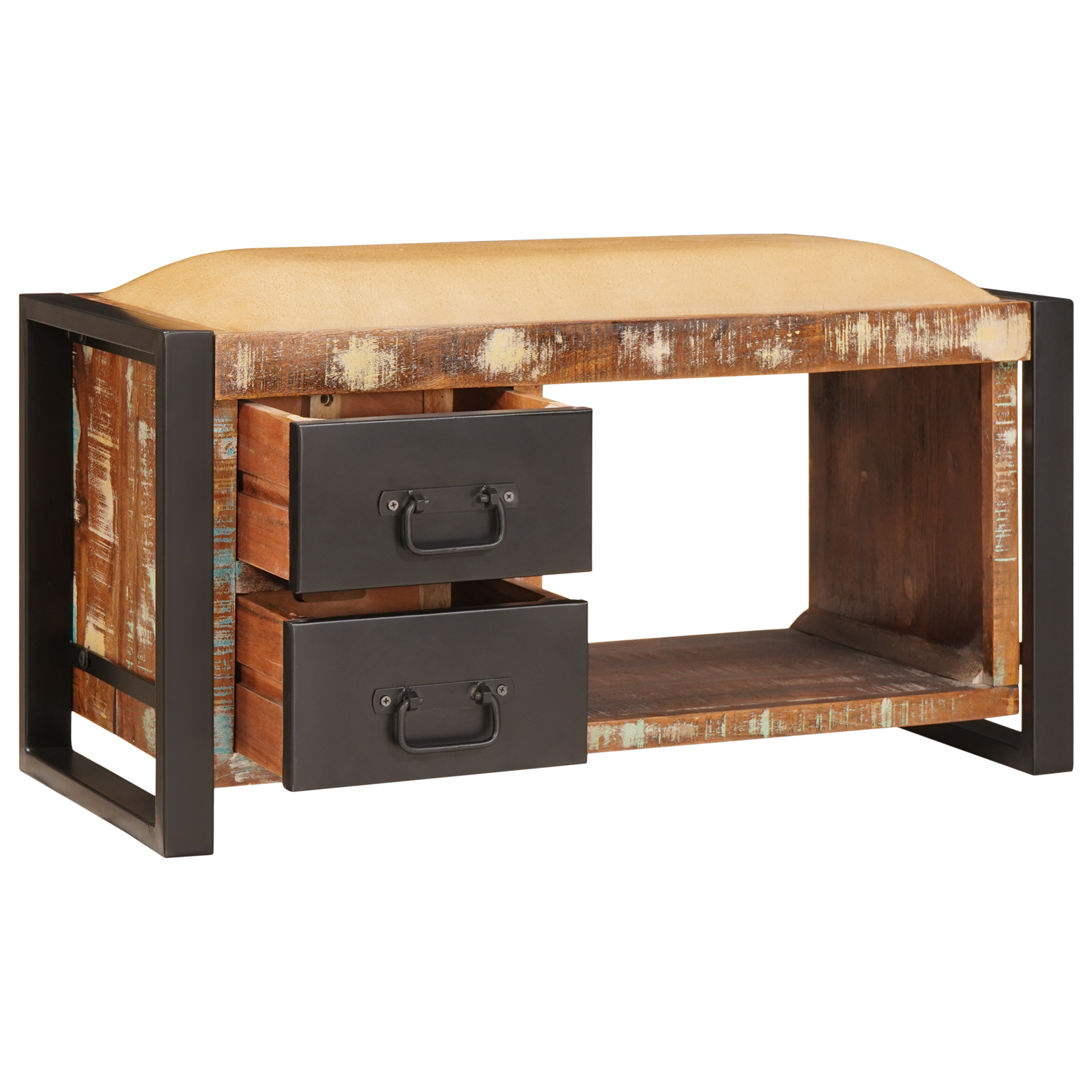 Tárolópad többszínű 80x35x40 cm tömör fa újrahasznosított