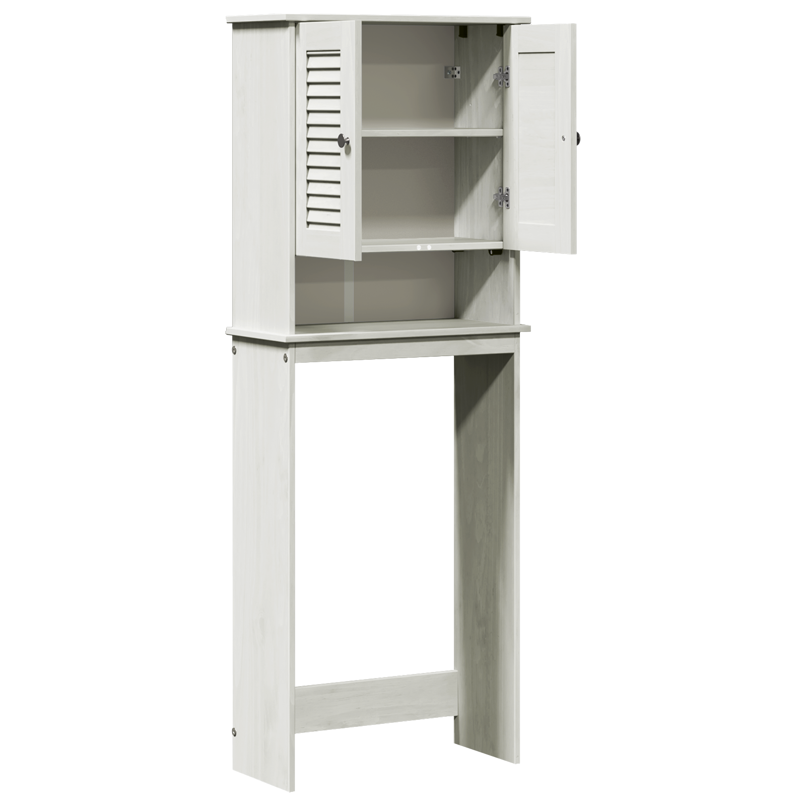 Wc szekrény polcokkal tárolóval ajtóval fehér 60 x 27 x 161 cm tömör fenyőfa