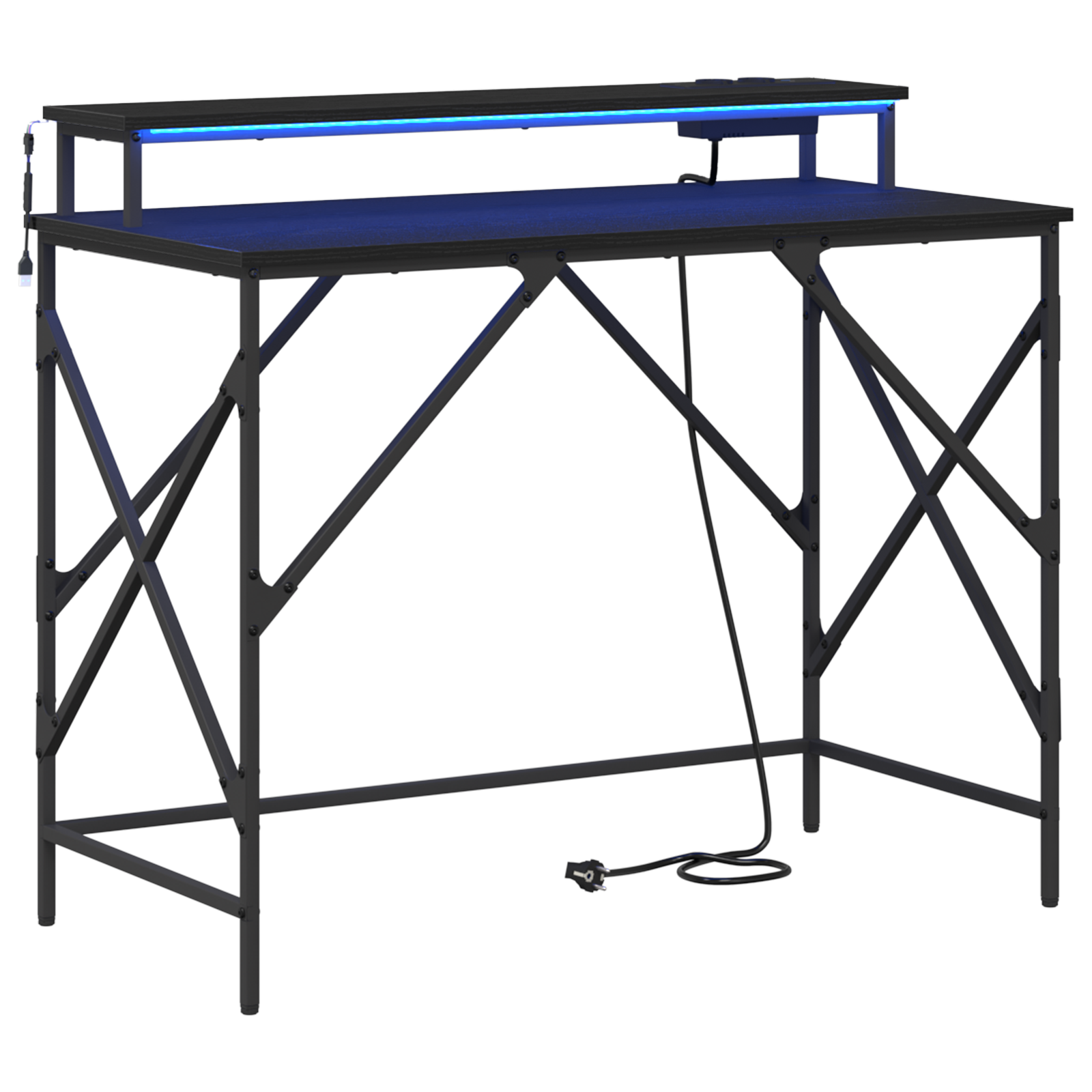 Asztal led -es lámpákkal tárolóval musta tammi 100 x 50 x 86.5 cm faanyag