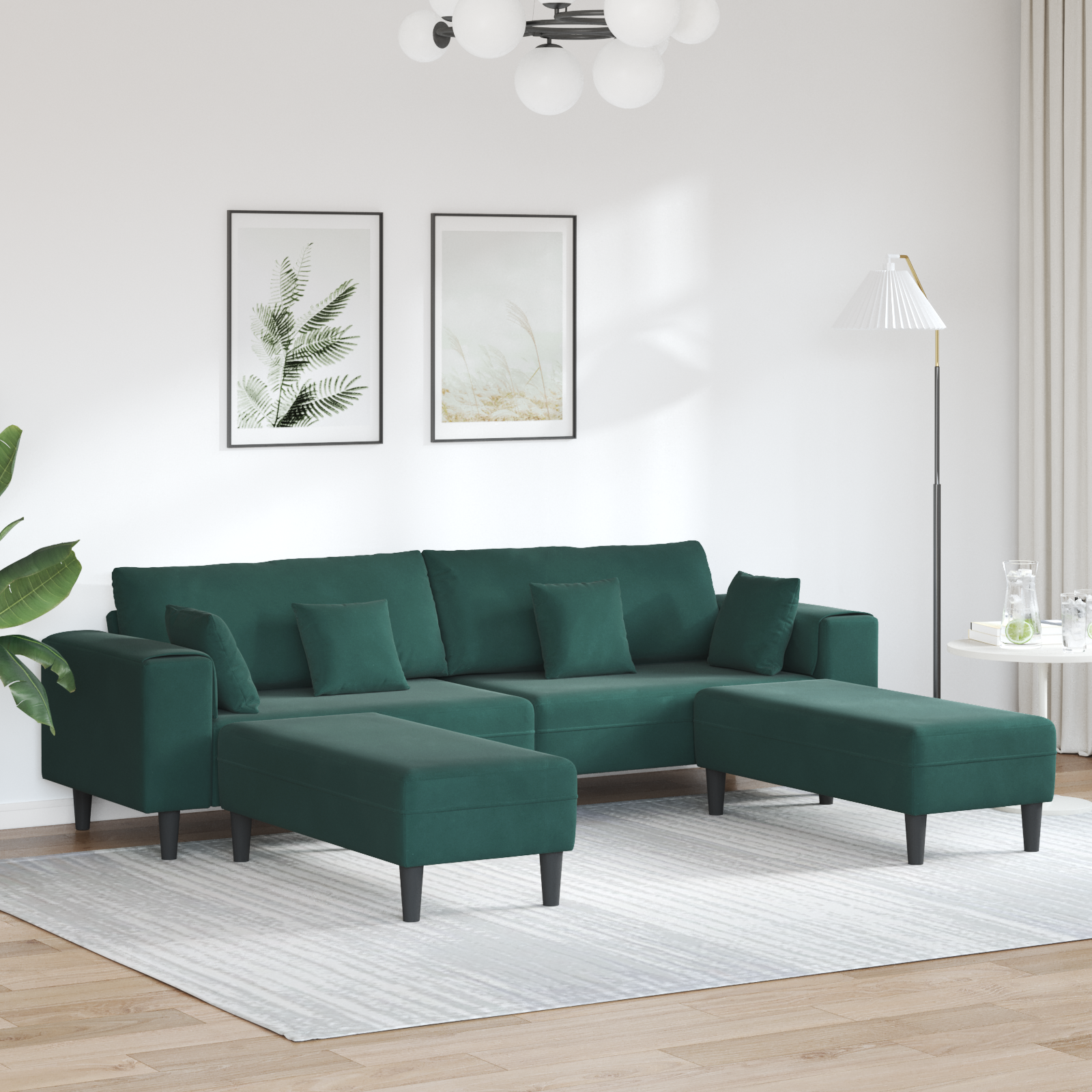 Bársony kanapé párnával párnával 3 pcs sötétzöld 208 cm bársony