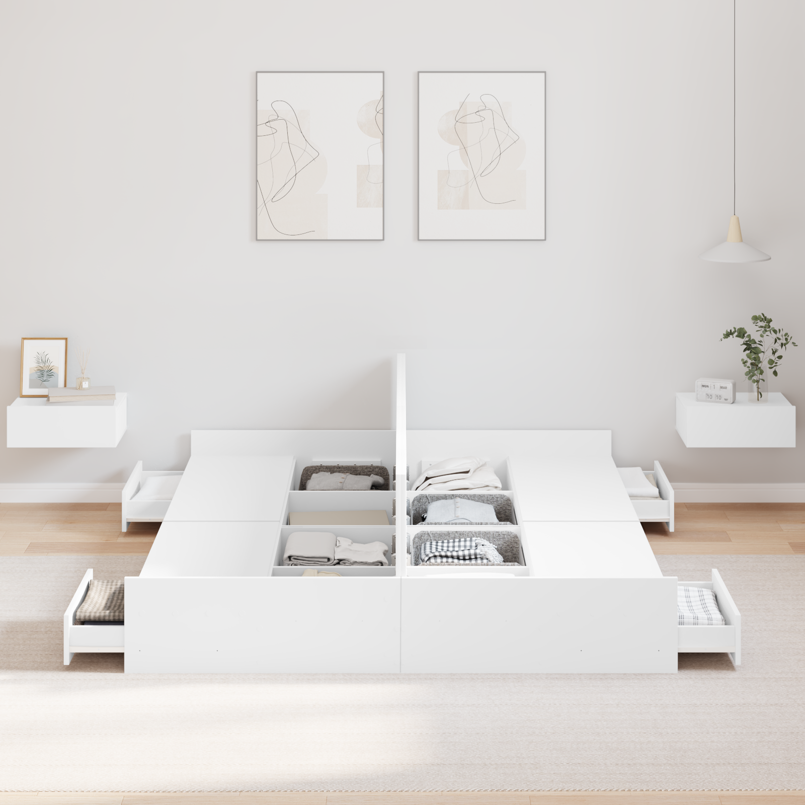 Ágykeret tárolóval fehér 140 x 200 cm műgyanta és forgácslap