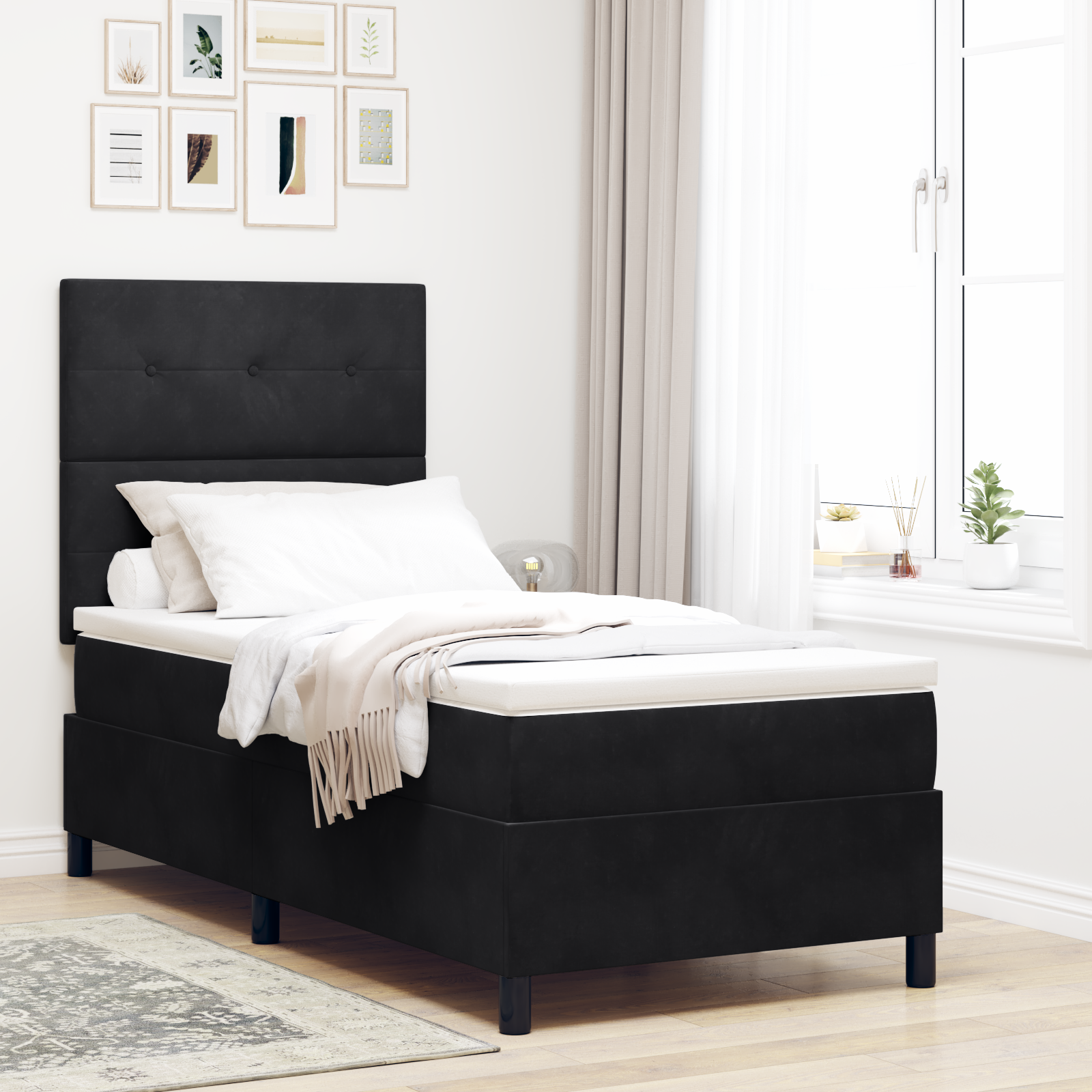 Ágybetét matrac és led fekete 80x200 cm bársonyos