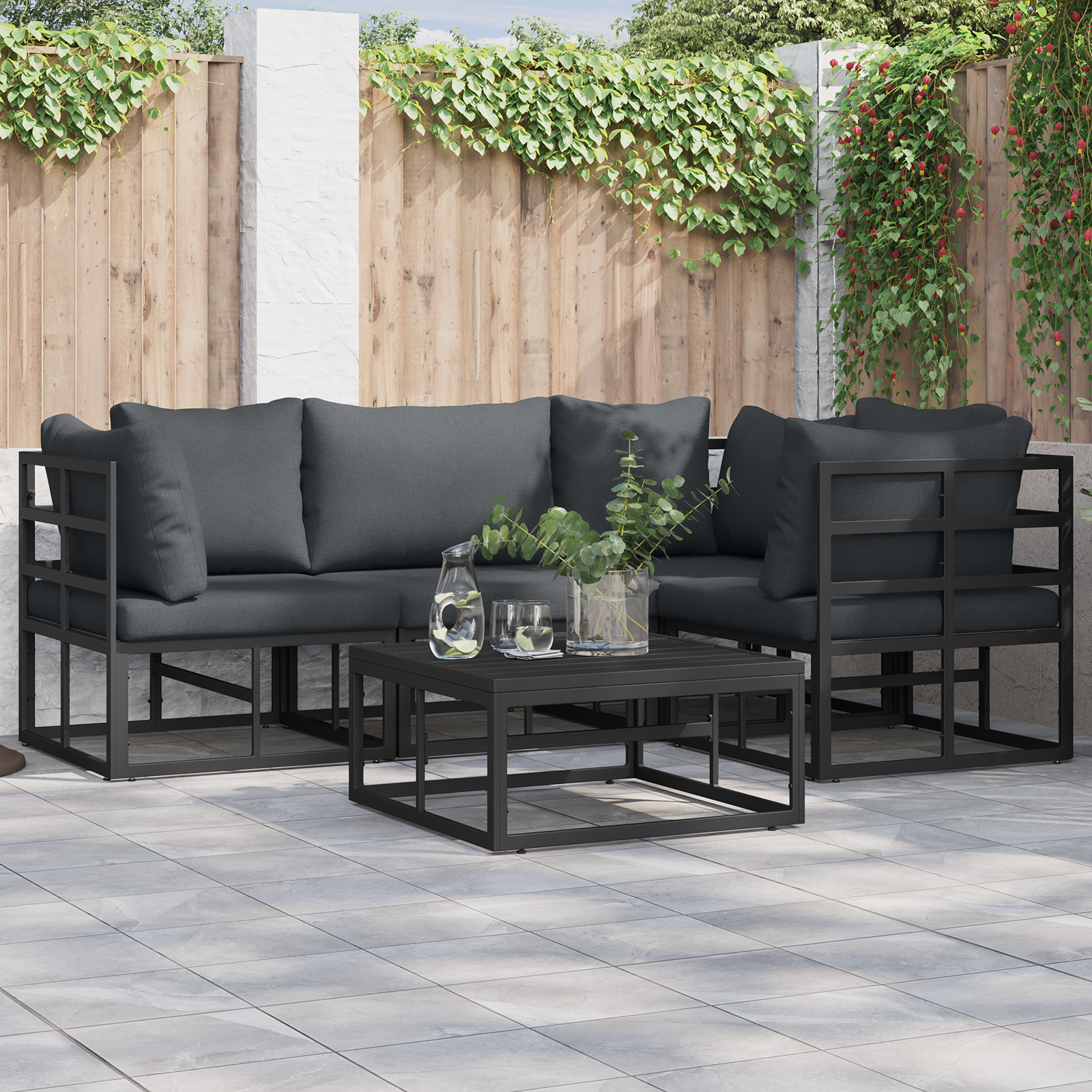 Kerti kanapé szett 4 pcs fekete 213 x 143 x 71 cm alumínium