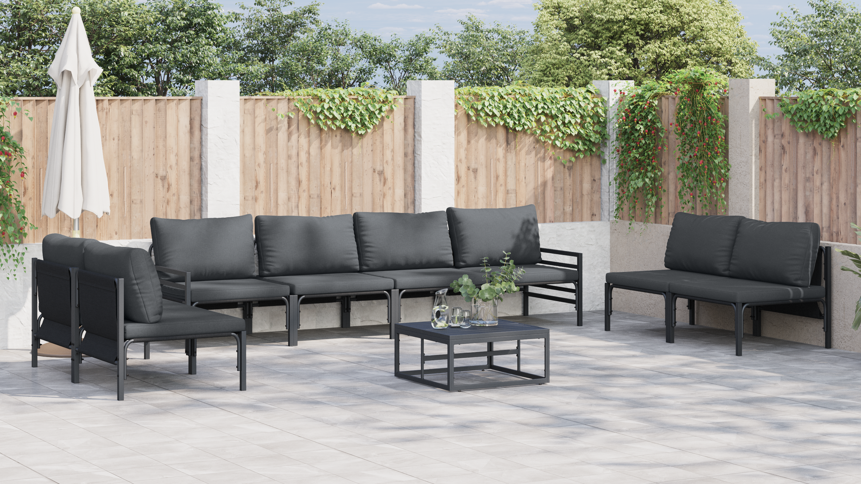 Kerti kanapé szett 8 pcs antracitszürke acél