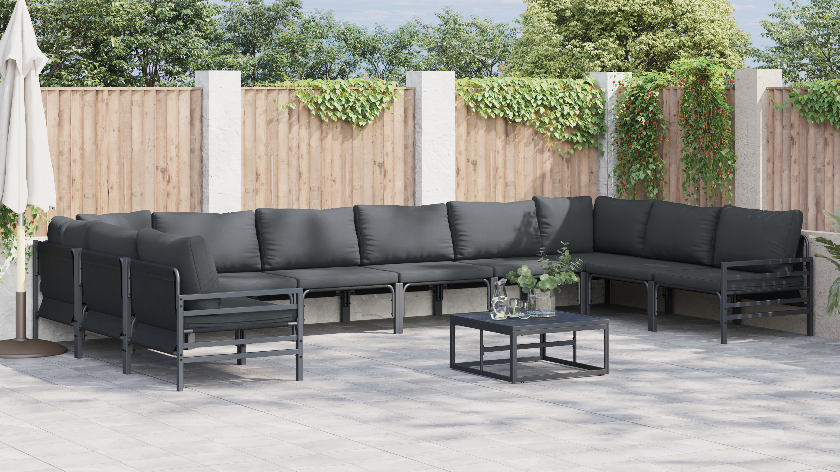 Kerti kanapé szett 11 pcs antracitszürke acél