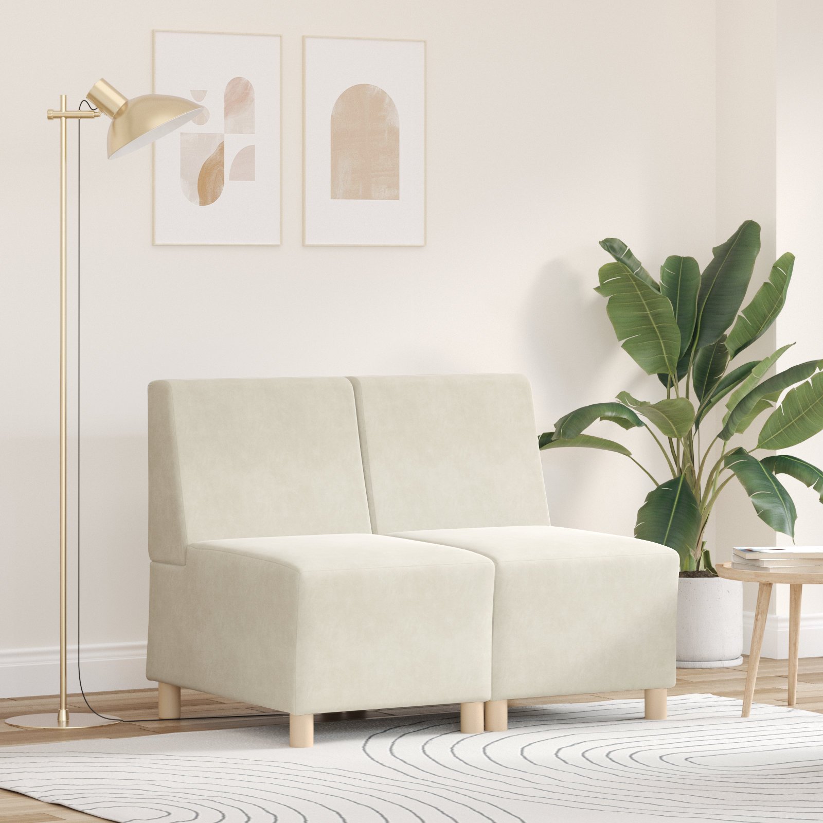 Kanapék székek 2 pcs krém 55 x 74 x 82 cm bársony Kanapék székek 2 pcs krém 55 x 74 x 82 cm bársony