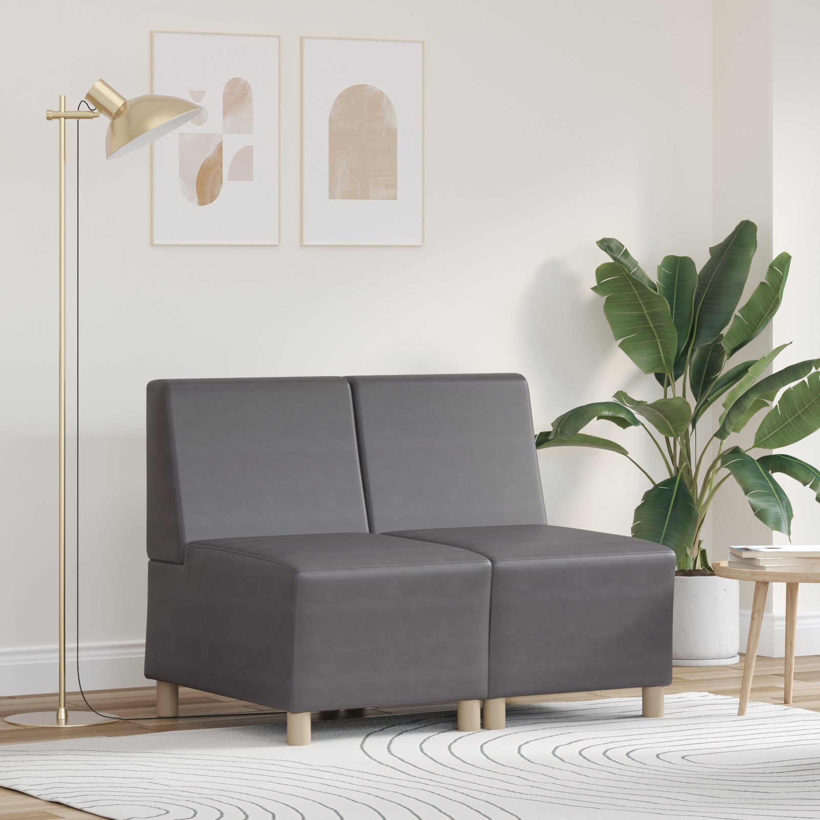 Kanapék székek 2 pcs szürke 55 x 74 x 82 cm műbőr Kanapék székek 2 pcs szürke 55 x 74 x 82 cm műbőr