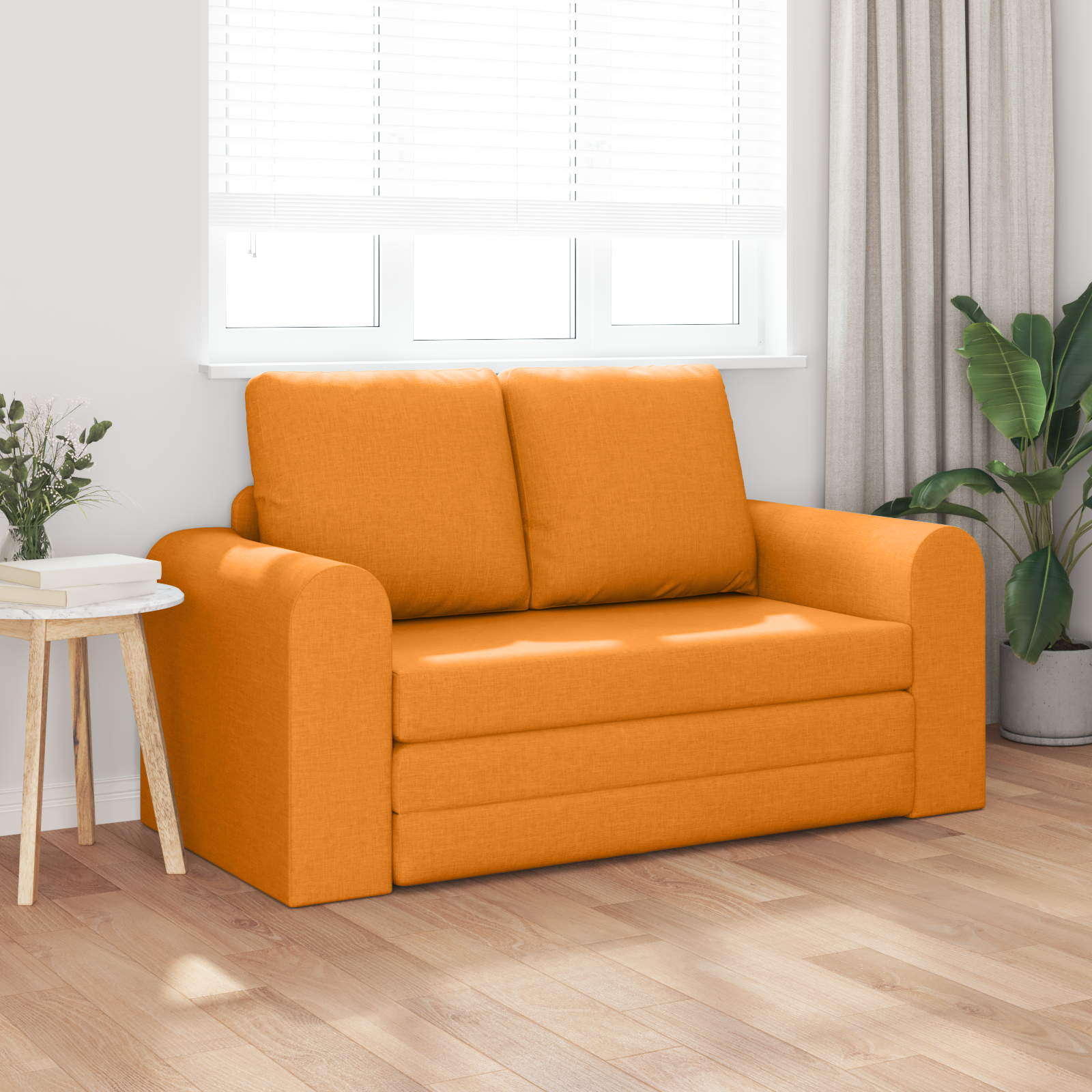 Padló sofa ágy 2 az 1-ben sötét sárga 148x71x83 cm textil