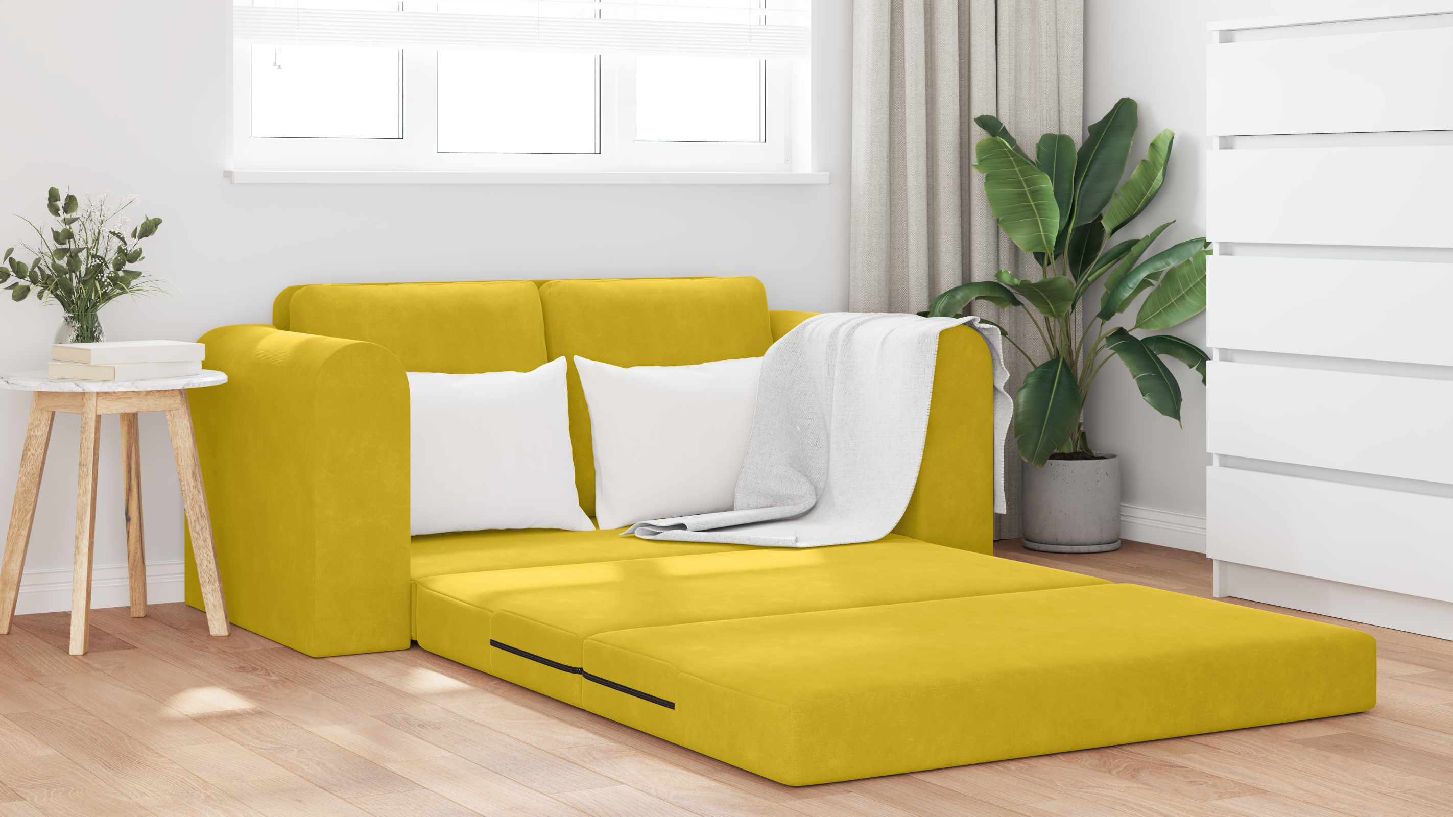 Padlószönyeg kanapéágy 2 az 1-ben sárga 148x71x83 cm bársonyos Padlószönyeg kanapéágy 2 az 1-ben sárga 148x71x83 cm bársonyos