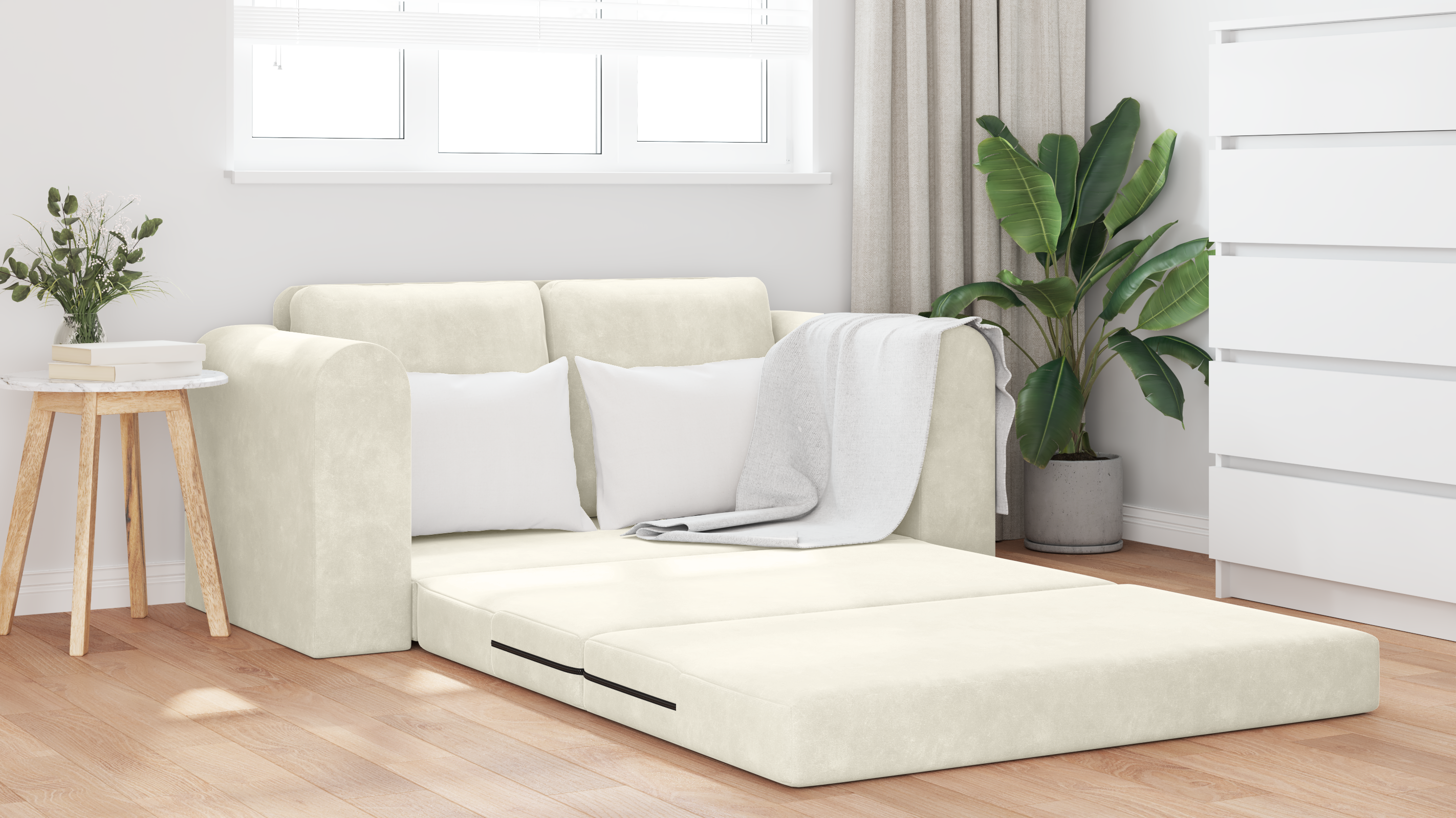 Kanapéágy 2 az 1-ben krém 148x71x83 cm