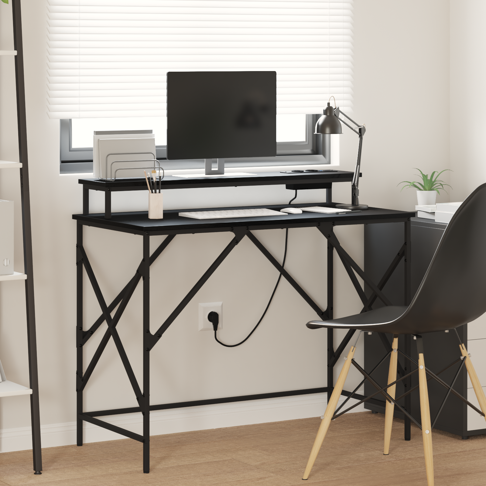 Asztal led -es lámpákkal tárolóval musta tammi 100 x 50 x 86.5 cm faanyag
