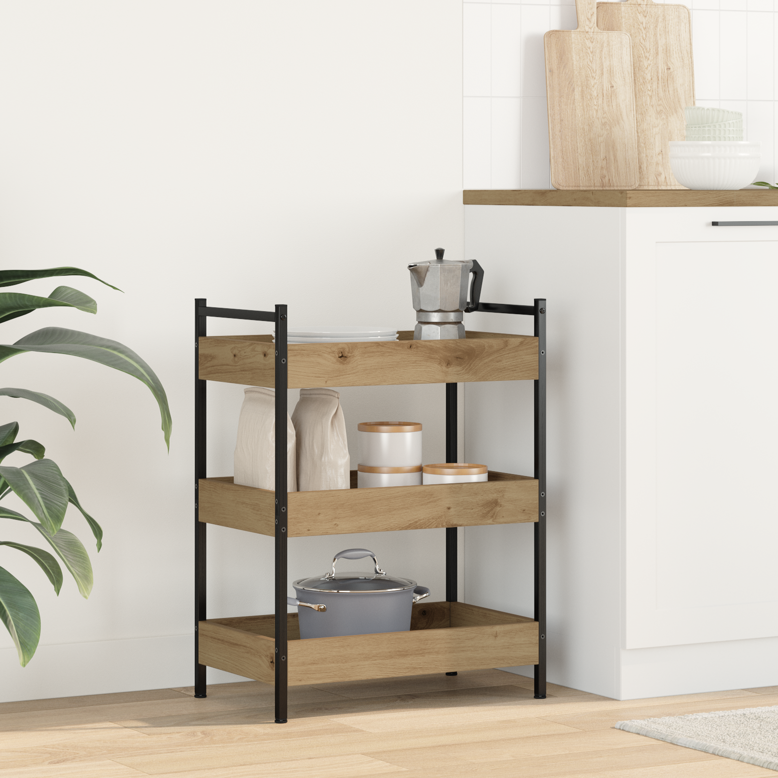 Konyhai kocsiszekrény mesteri tölgy 50x30x70 cm mérnöki fa Konyhai kocsiszekrény mesteri tölgy 50x30x70 cm mérnöki fa