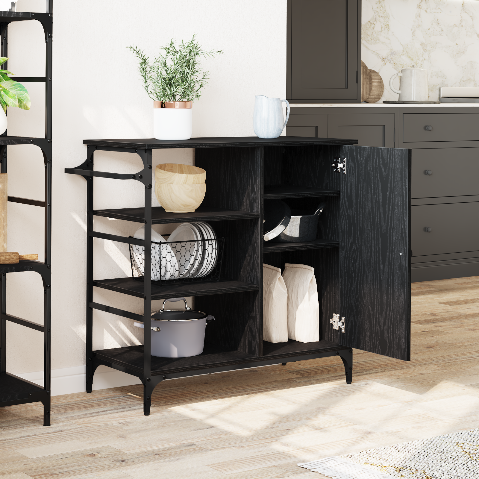 Konyhai kocsi fekete tölgy 87.5x38.5x84.5 cm szerelt fa