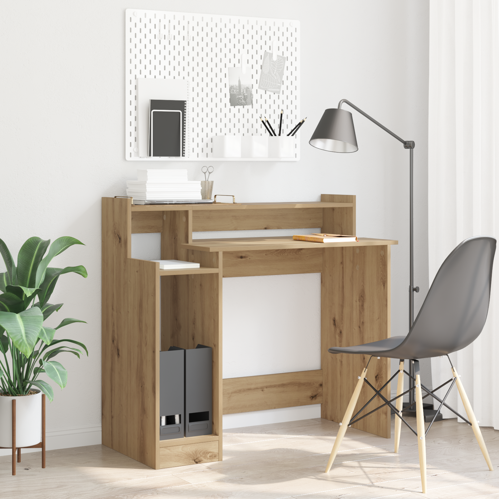 Asztal with desk lamps polcokkal tárolóval kézműves tölgy 97 x 45 x 90 cm faanyag