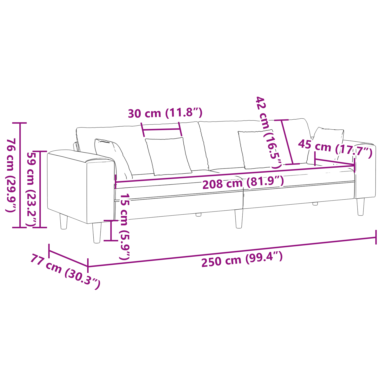 Bársony kanapé párnával párnával rózsaszín 209 cm bársony