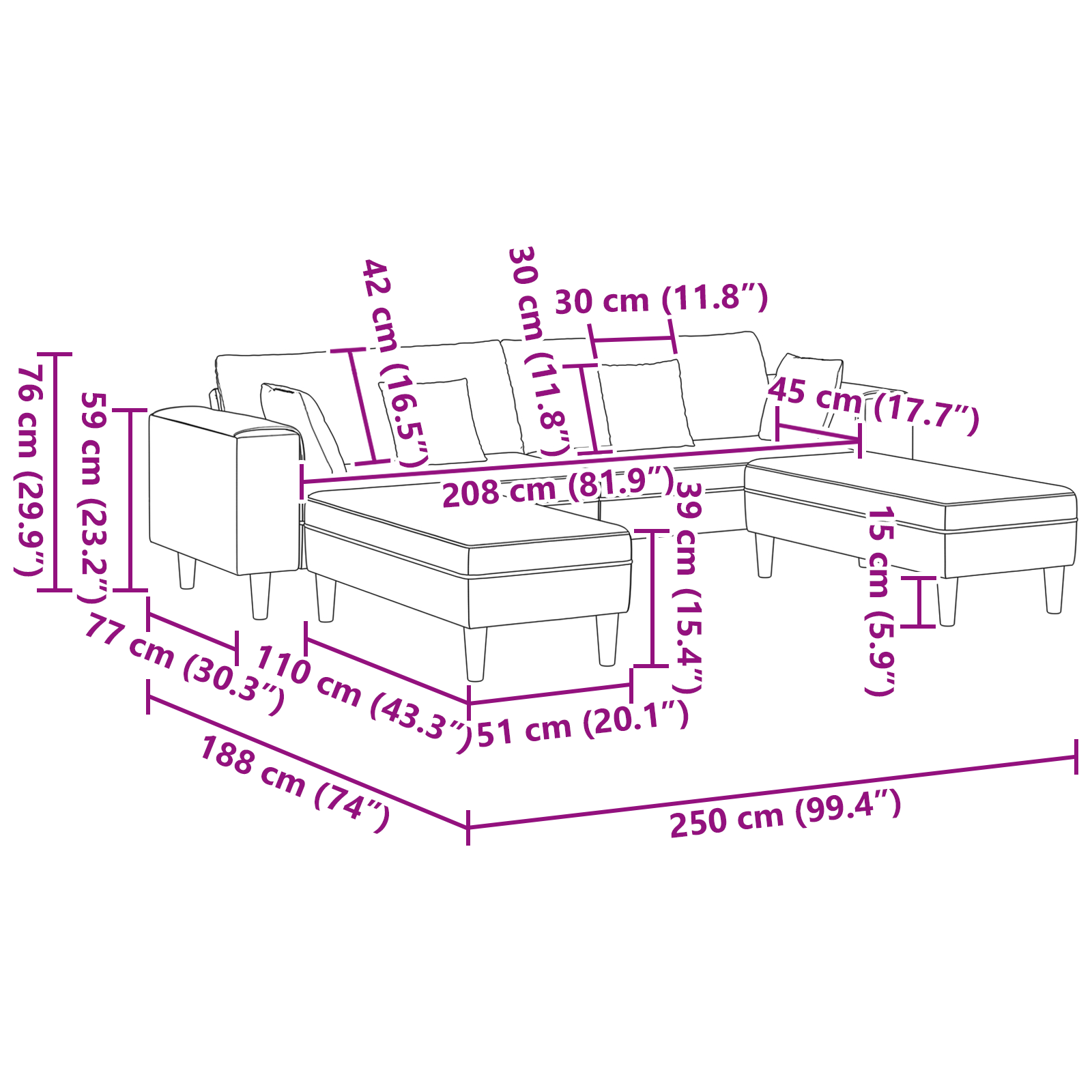 Bársony kanapé párnával párnával 3 pcs sötétszürke 208 cm bársony