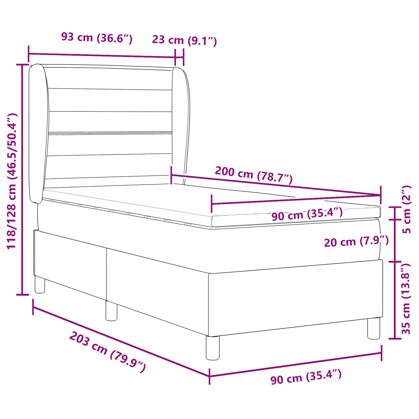 Boxspring ágy matrac nélkül világosszürke 90x200 cm szövet