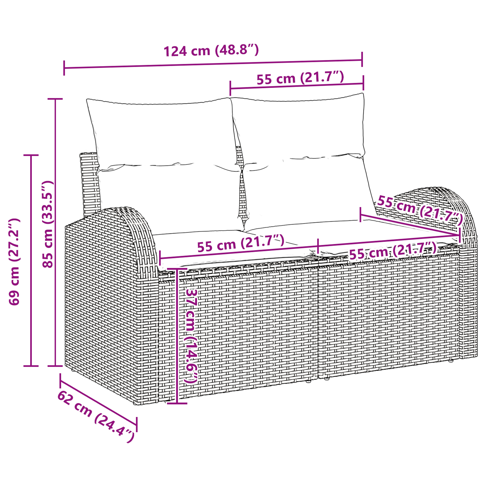 7 darabos kerti kanapé szett párnákkal bézs poli rattan