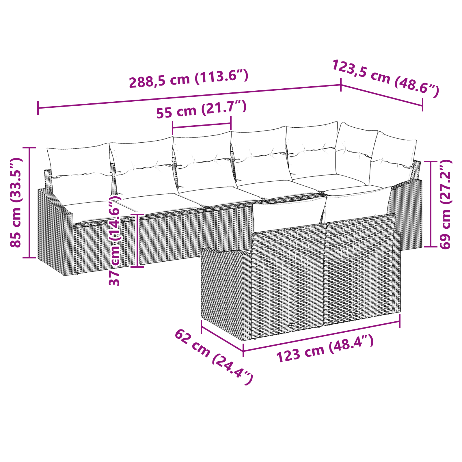 8 részes kerti étkező szett párnákkal bézs polirattan