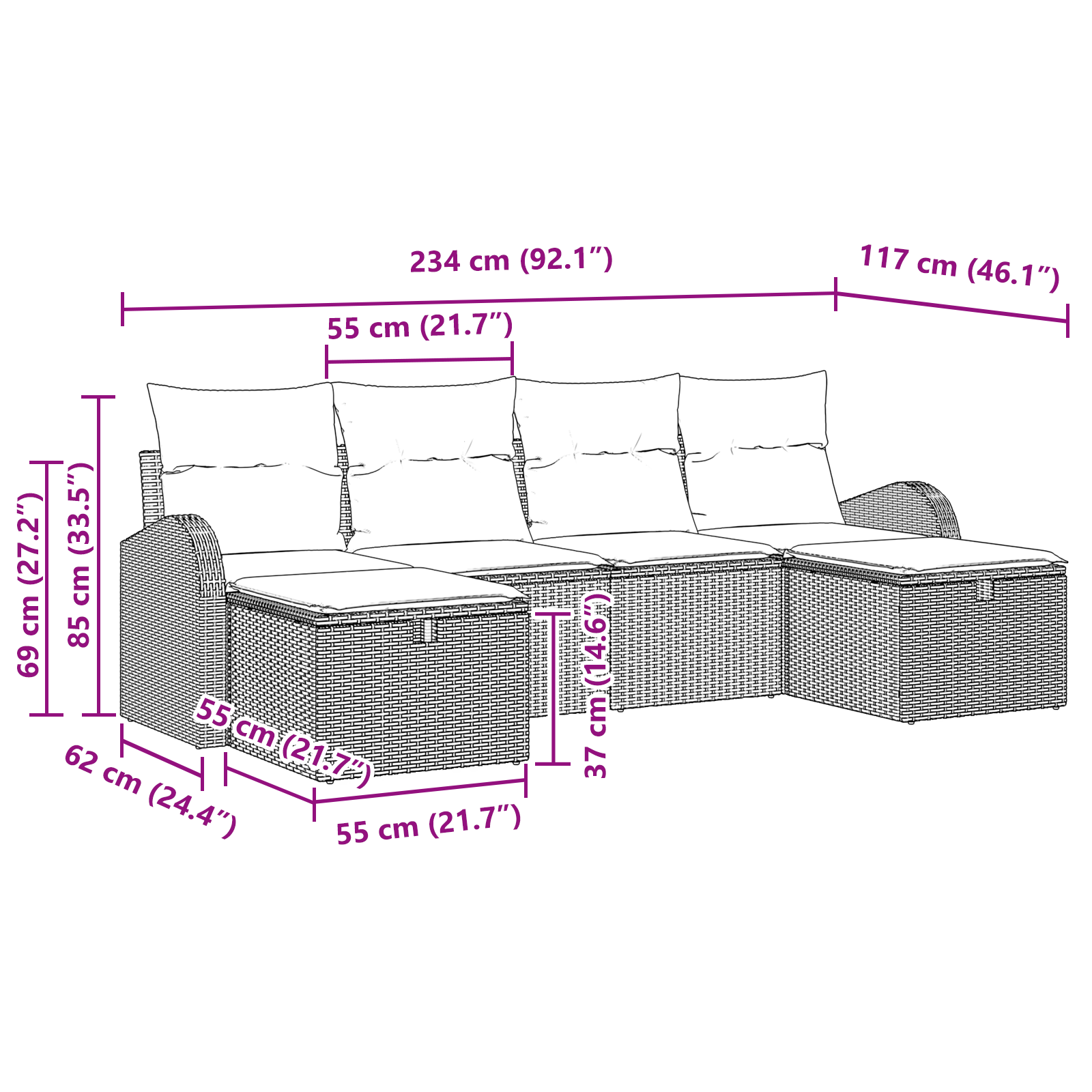 6 darabos kerti bútor szett párnákkal bézs poli rattan