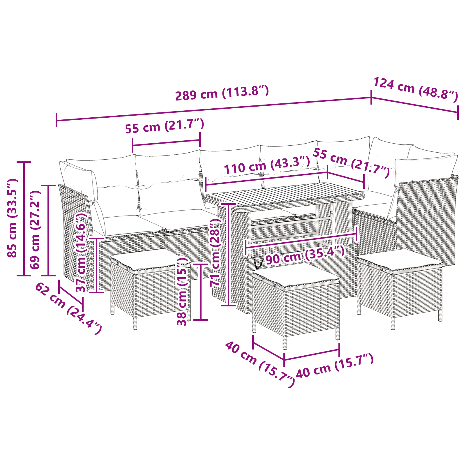 10 darabos kerti kanapé szett párnákkal bézs poli rattan akáciából, 4 darabos kerti étkező szett párnákkal bézs poli rattan akáciából 10 darabos kerti kanapé szett párnákkal bézs poli rattan akáciából, 4 darabos kerti étkező szett párnákkal bézs poli rattan akáciából