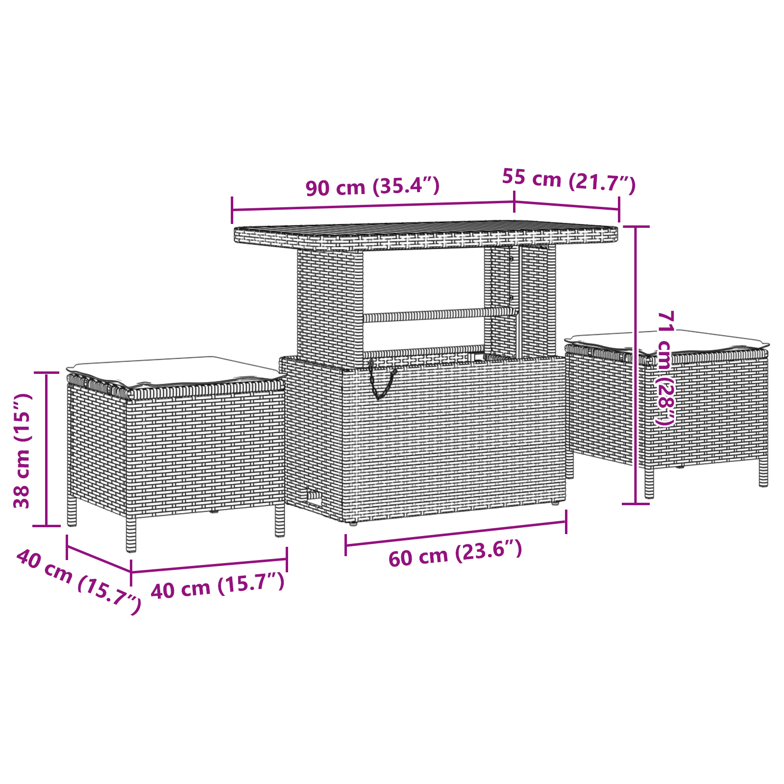 10 darabos kerti kanapé szett párnákkal szürke poly rattan akác, 3 darabos kerti étkező szett párnákkal szürke poly rattan akác