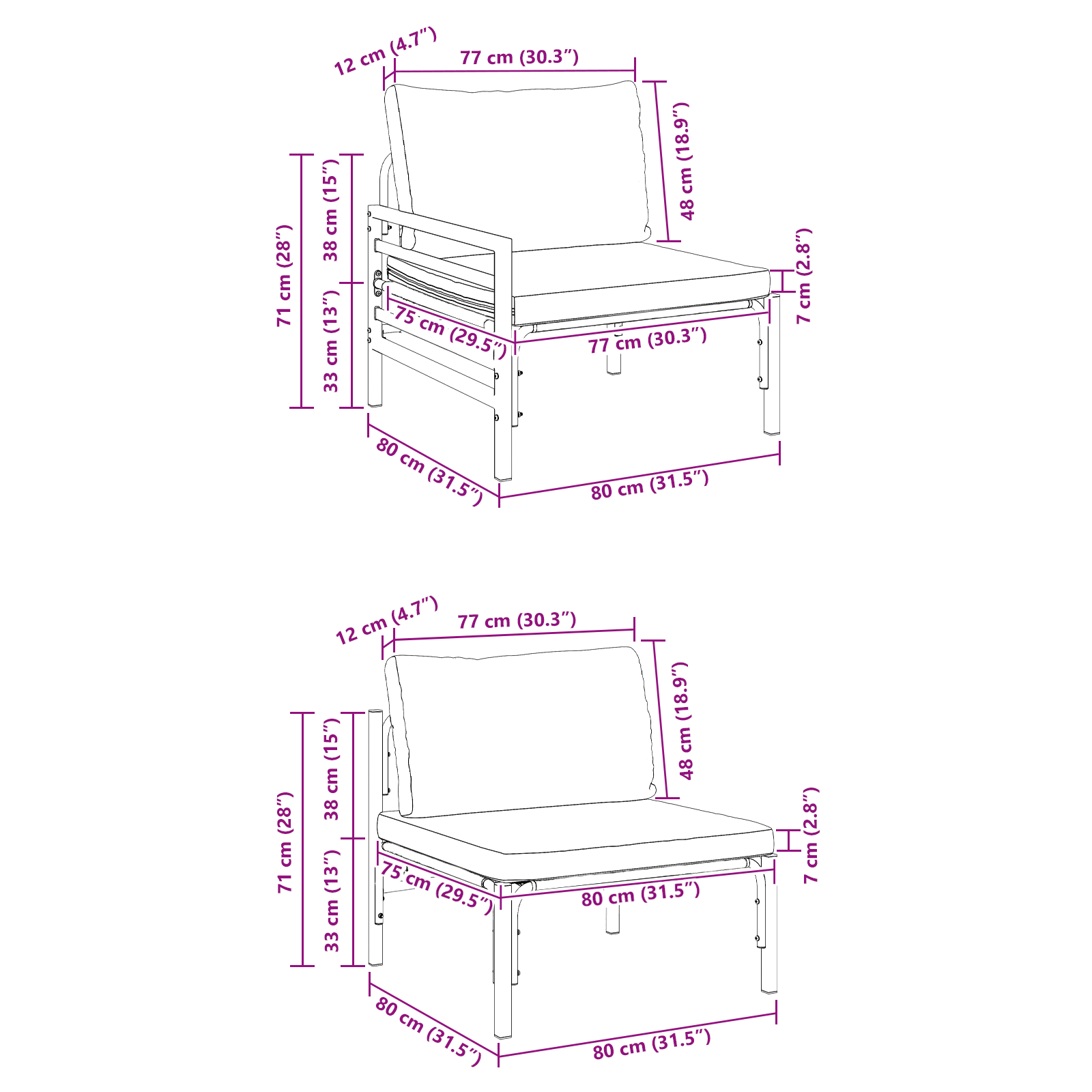 Kerti kanapé szett 8 pcs antracitszürke acél