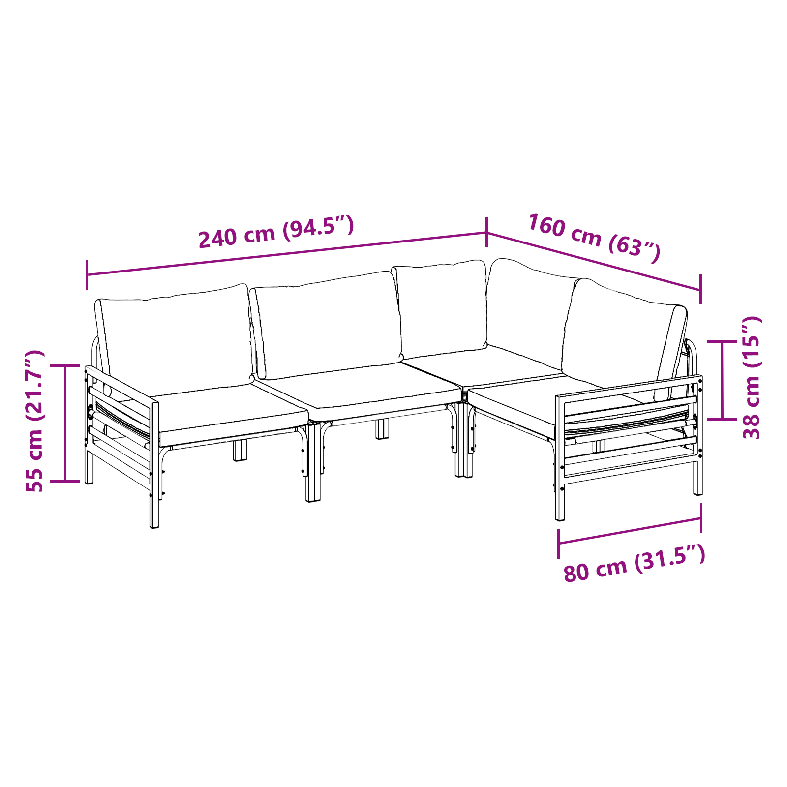 Kerti kanapé szett 4 pcs antracit acél