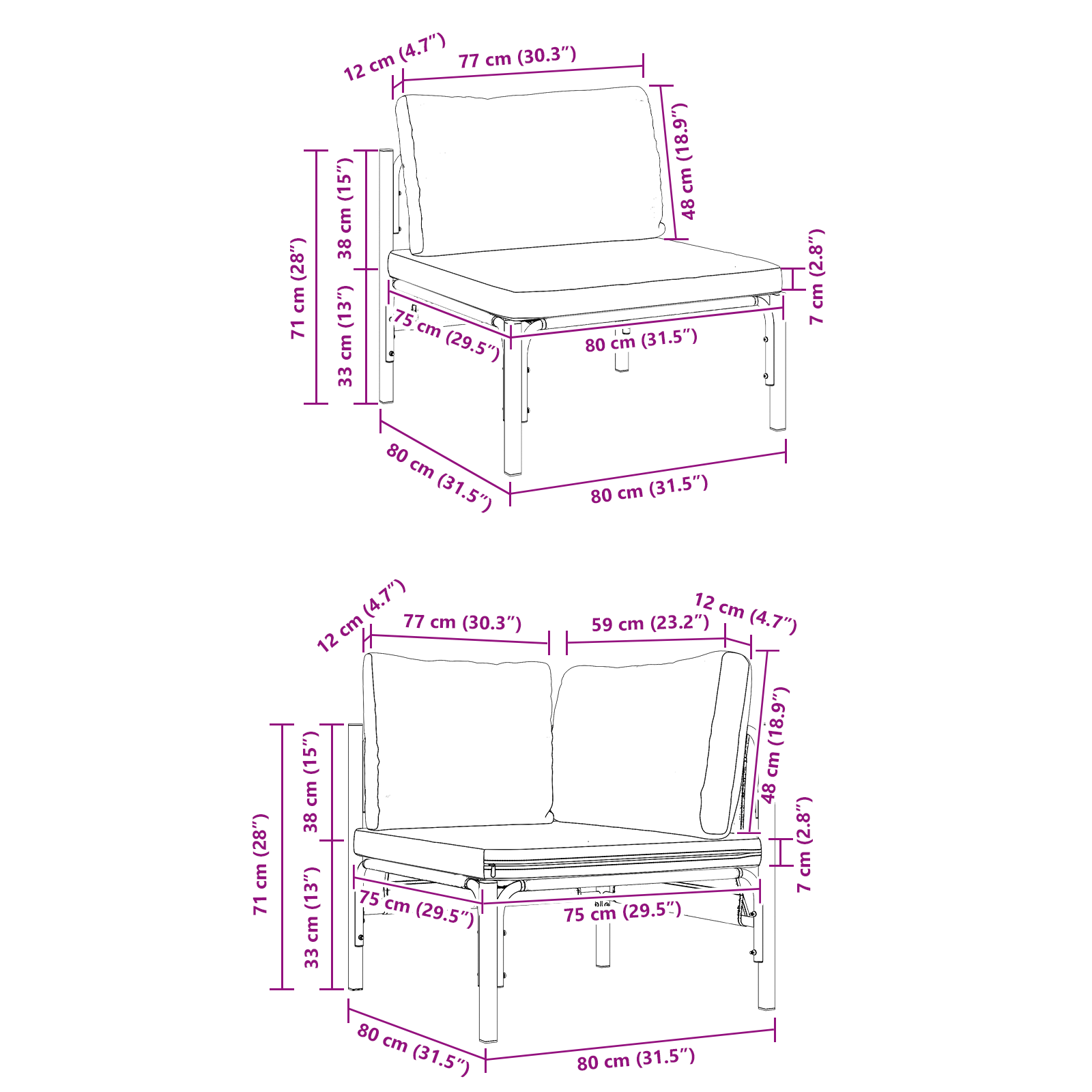 Kerti kanapé szett 9 pcs antracitszürke acél